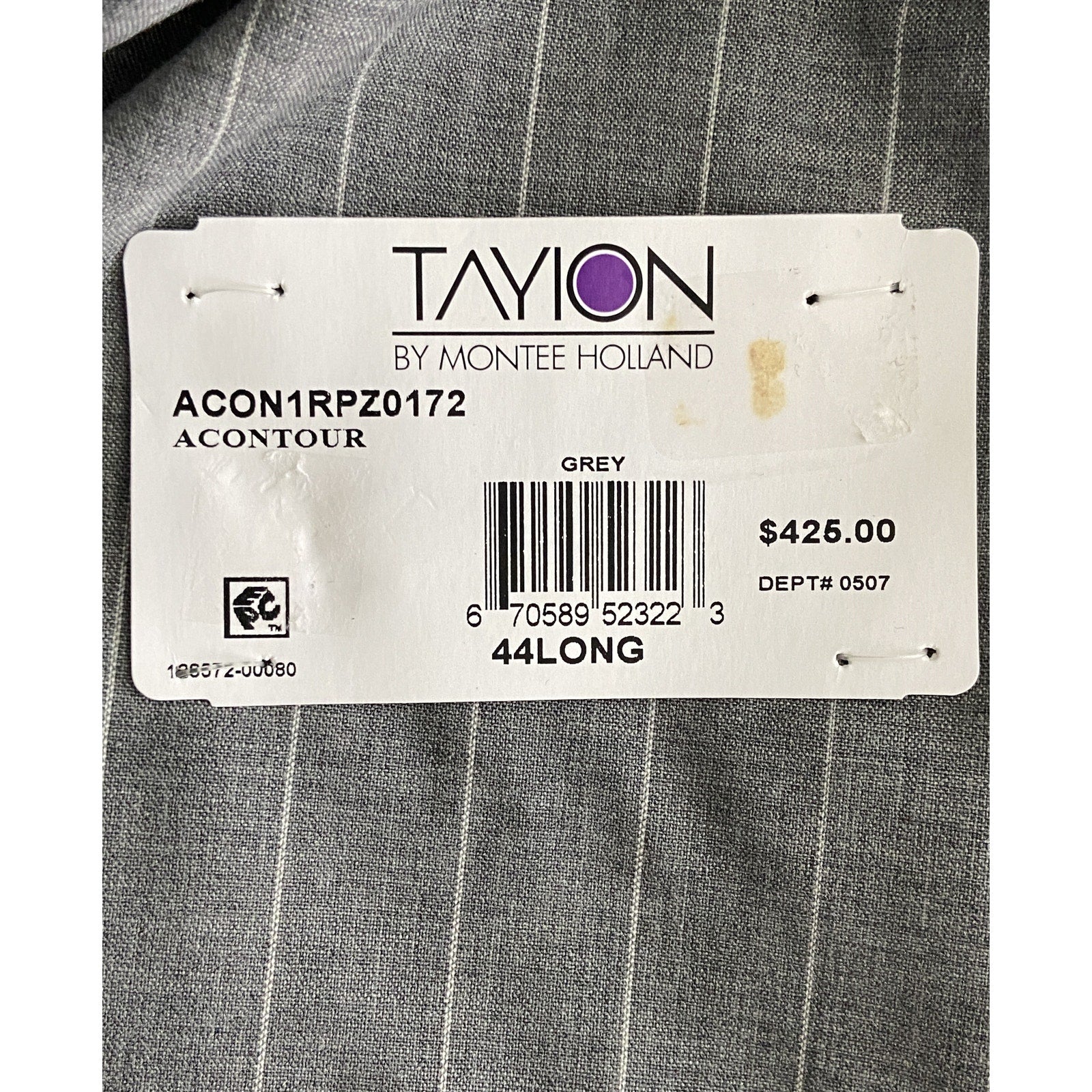Tayion Men's 44L Suit Jacket Acontour Lined Stretch Fabric Grey Stripe