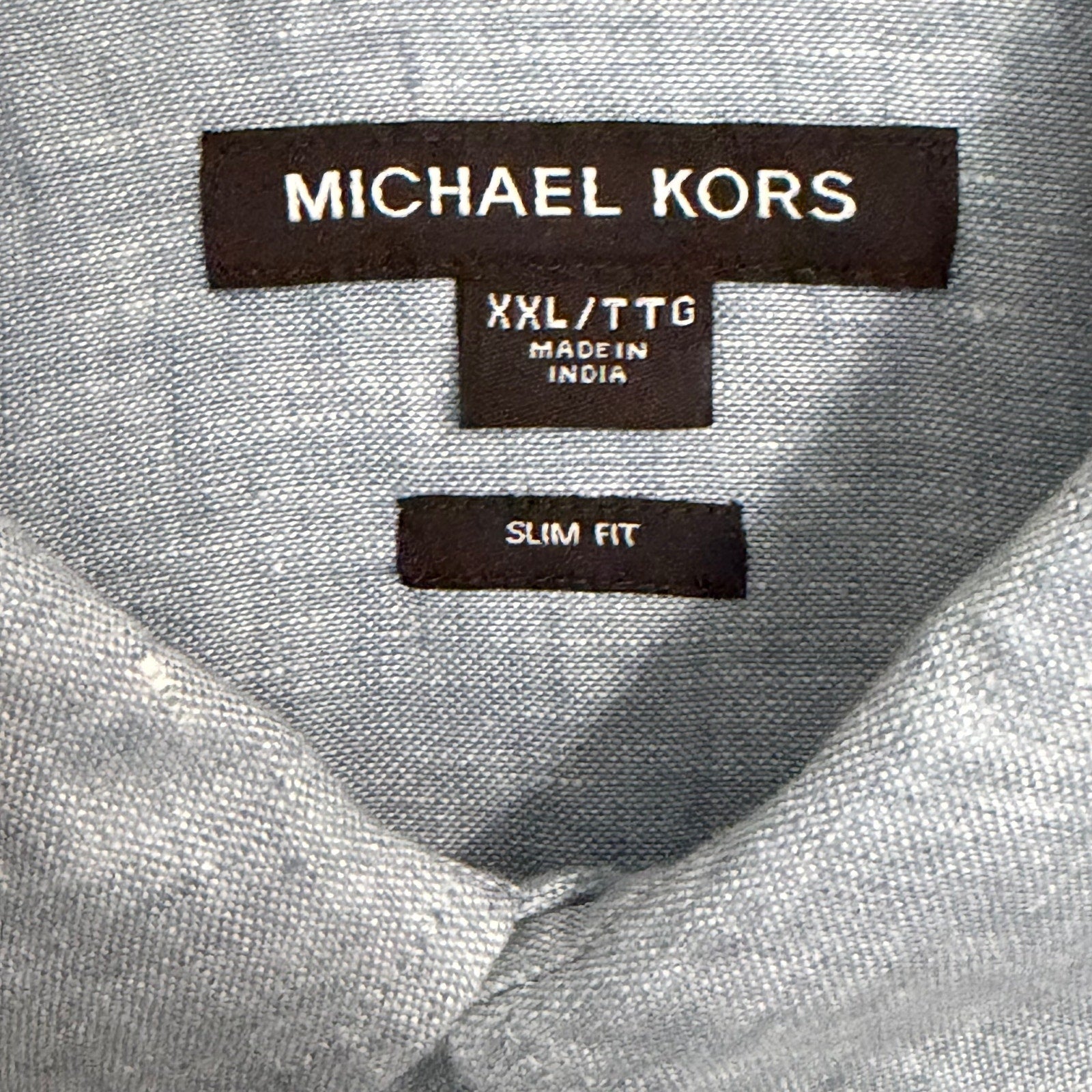 Michael Kors Linen Shirt Men's XXL Slim Fit Short Slv Button-Down Chambray