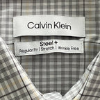 Calvin Klein Dress Shirt Men's Large Steel+ Regular Fit Stretch Grey Plaid