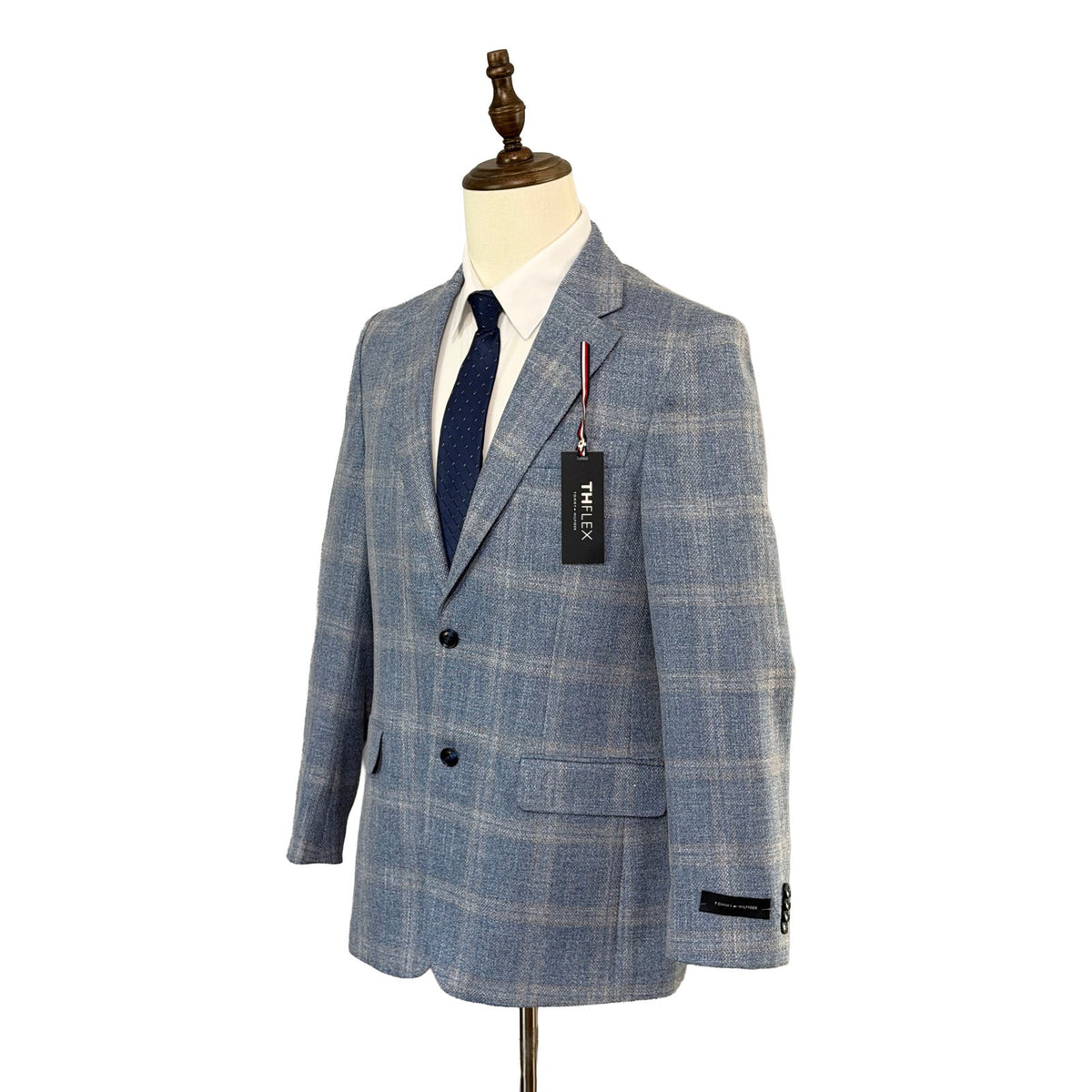 Tommy Hilfiger TH Flex Sport Coat Blazer Gene Stretch Light Blue Plaid NWT