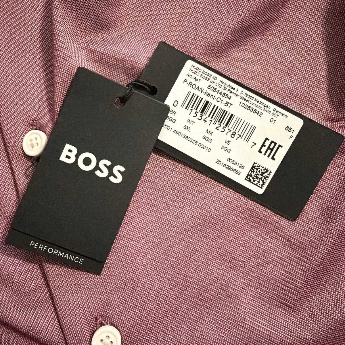 Boss Performance Dress Shirt Men's 5XL Big & Tall Roan Kent Long Sleeve Dark Pink