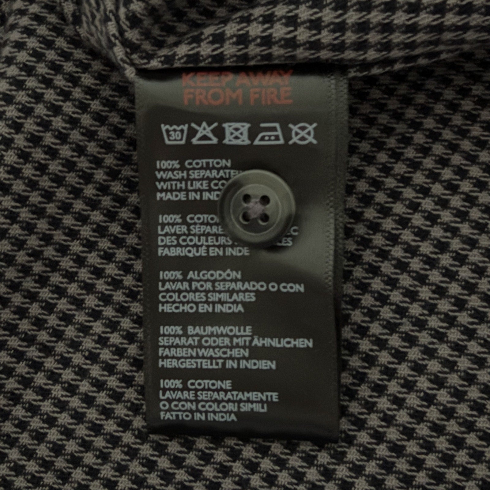 BDG Button-Up Shirt Men's Large Long Sleeve Gray Micro-Houndstooth
