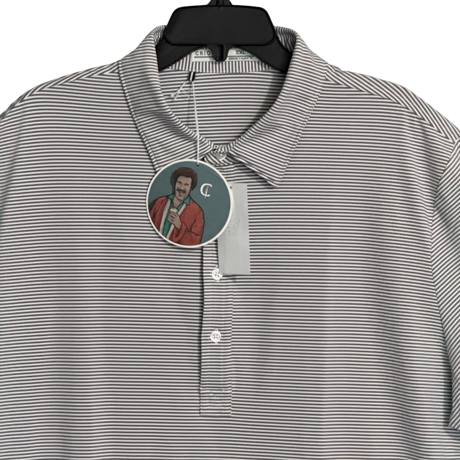 Criquet Polo Shirt Men's XXL Short Sleeve Stretch Fabric Grey Stripe