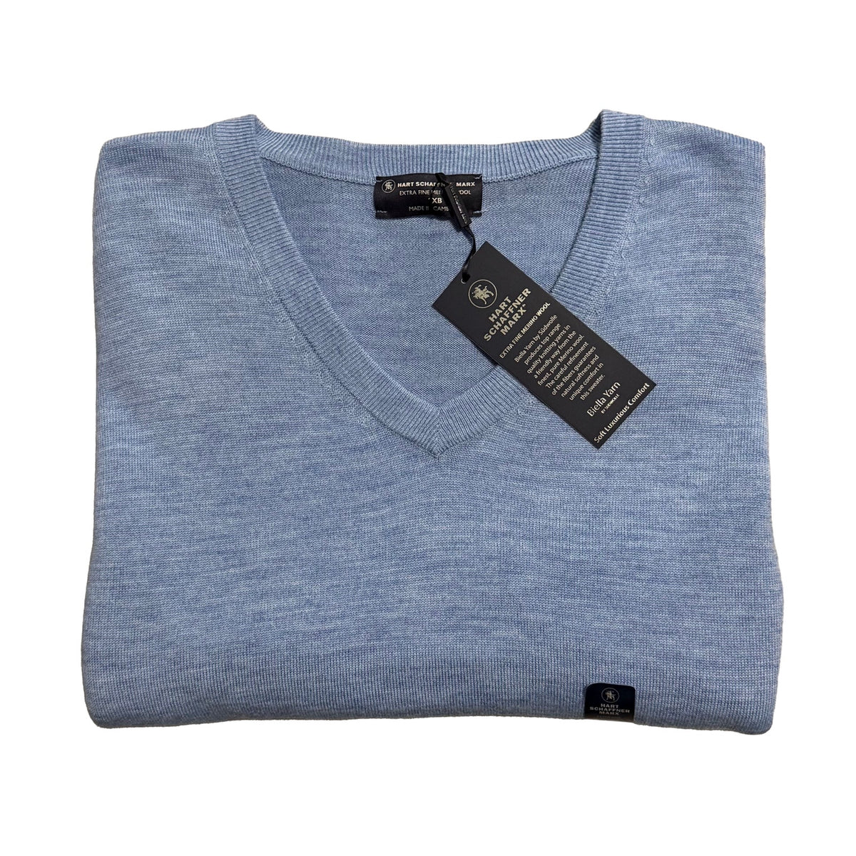 Hart Schaffner Marx Sweater Men's 3XB Big & Tall V-Neck Merino Wool Lt Blue
