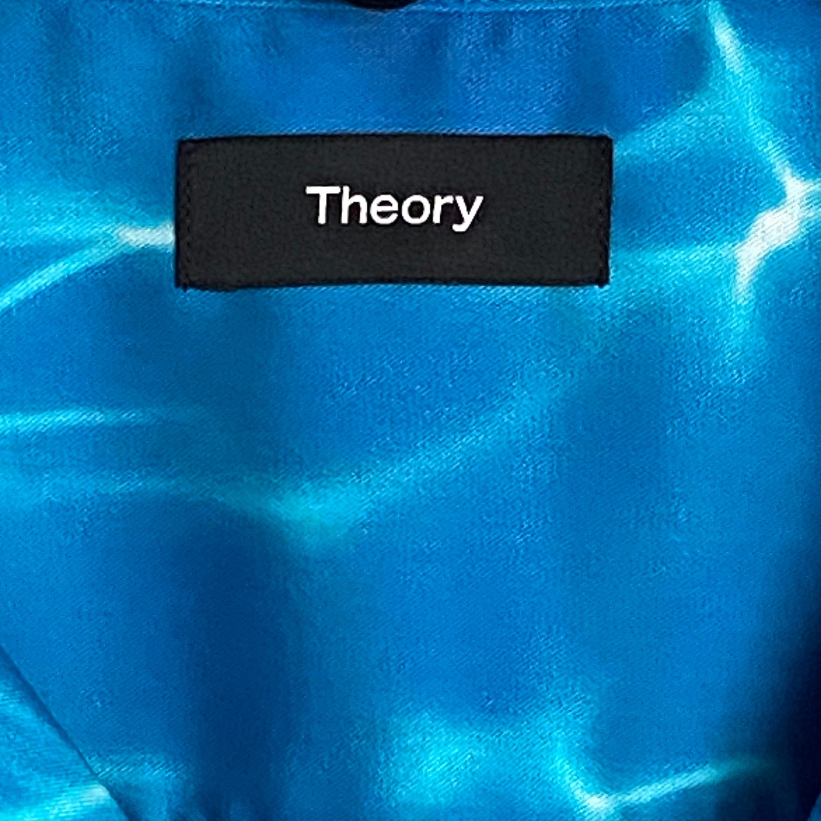 Theory Men's Medium Short Sleeve Shirt Camp Collar Blue Ripple Print