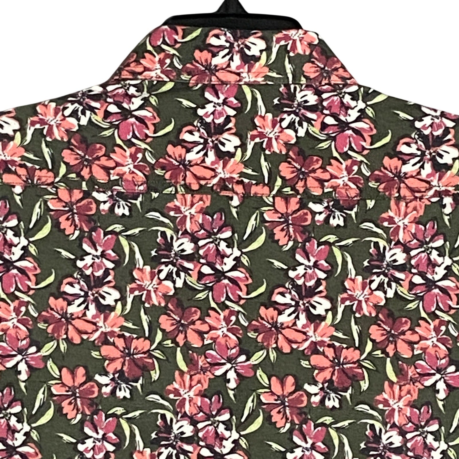 Rowm Men's Shirt Medium Casual Short Sleeve Pockets Pink Gray Floral UPF 30+