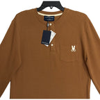 Psycho Bunny Henley T-Shirt Men's Medium Long Sleeve Chest Pocket Toasted Coconut