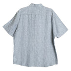 Michael Kors Linen Shirt Men's XL Slim Fit Short Sleeve Blue/White Pinstripe