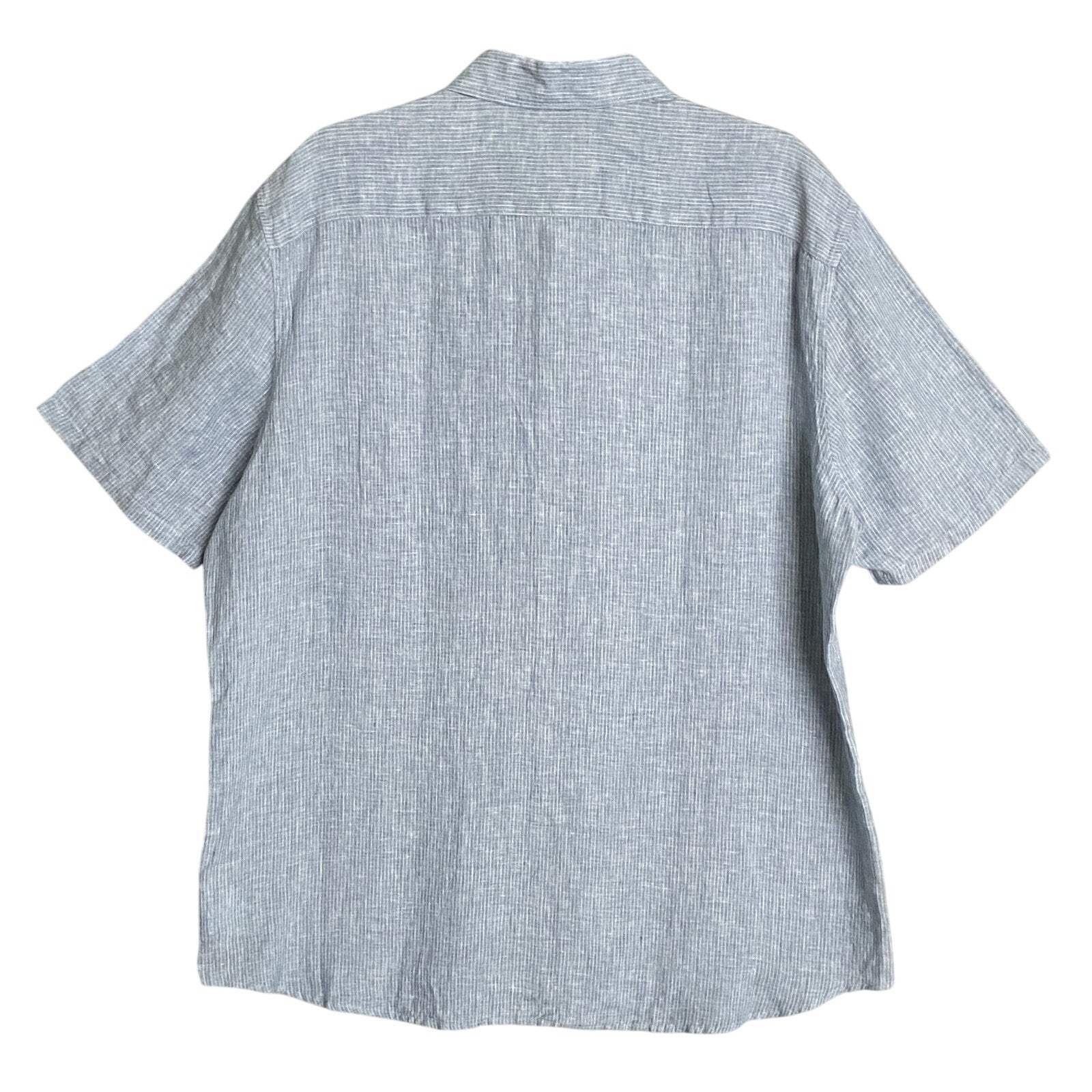 Michael Kors Linen Shirt Men's XL Slim Fit Short Sleeve Blue/White Pinstripe