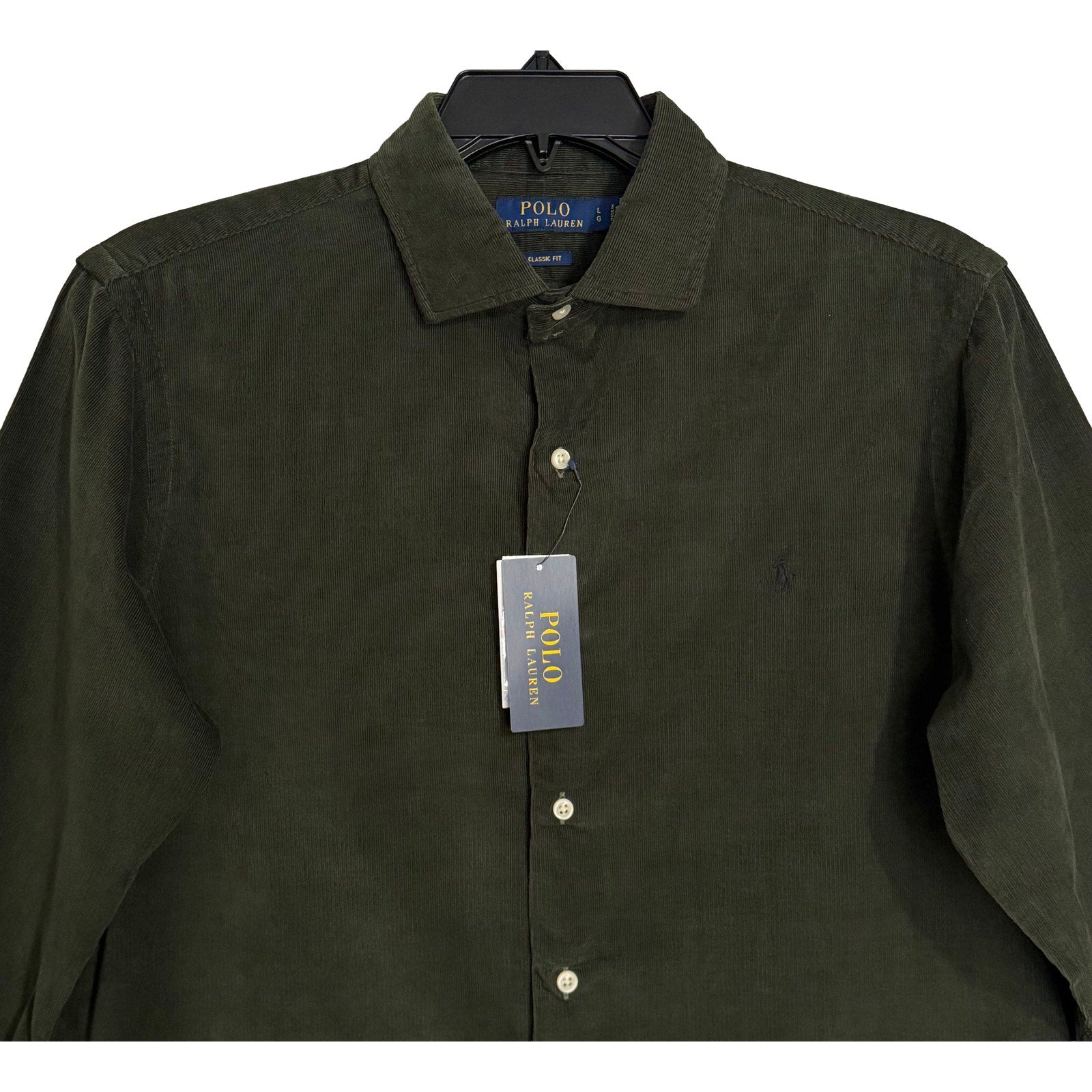 Polo Ralph Lauren Shirt Men's Large Corduroy Classic Fit Long Sleeve Olive
