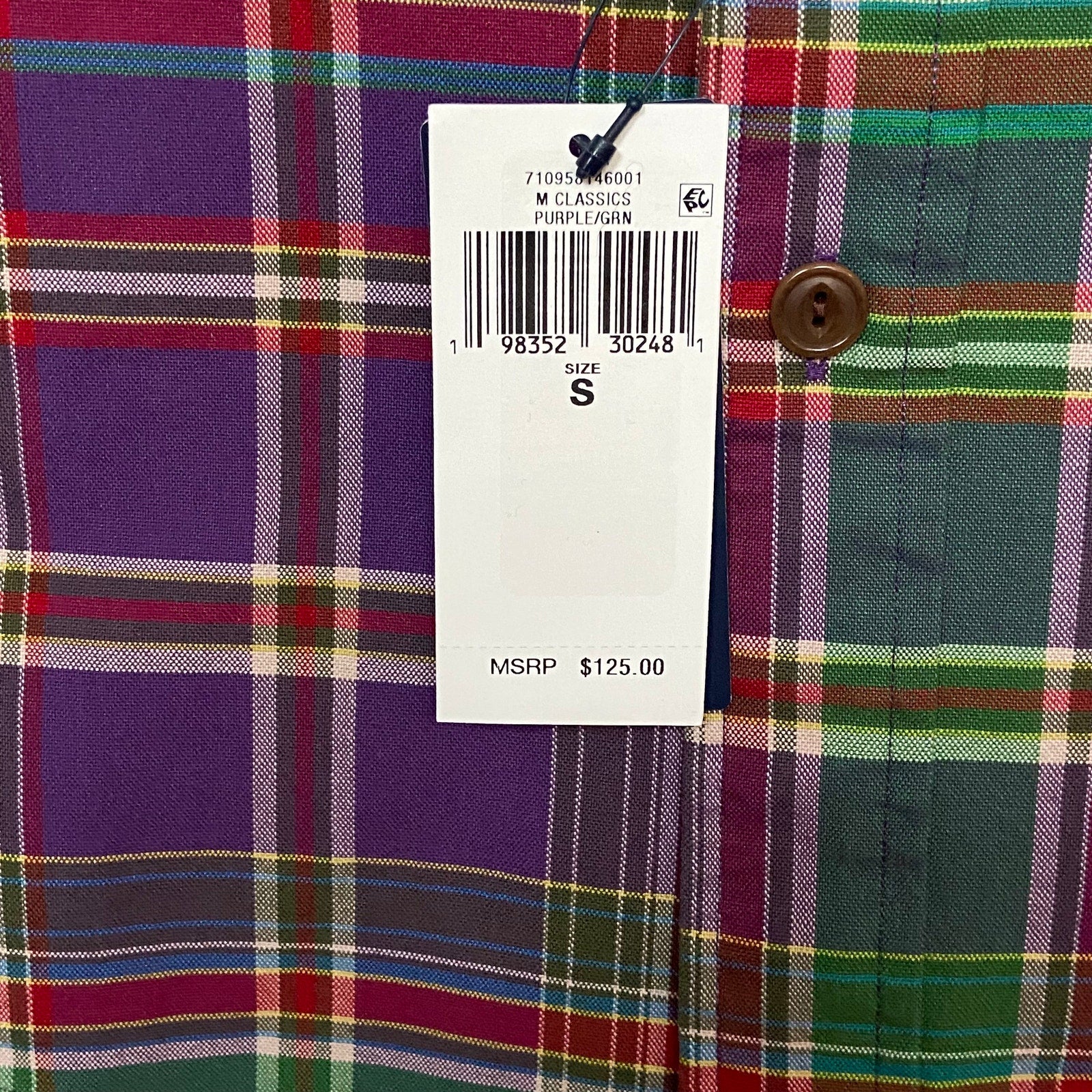 Polo Ralph Lauren Shirt Men's Small Classic Fit Long Sleeve Purple/Green Plaid