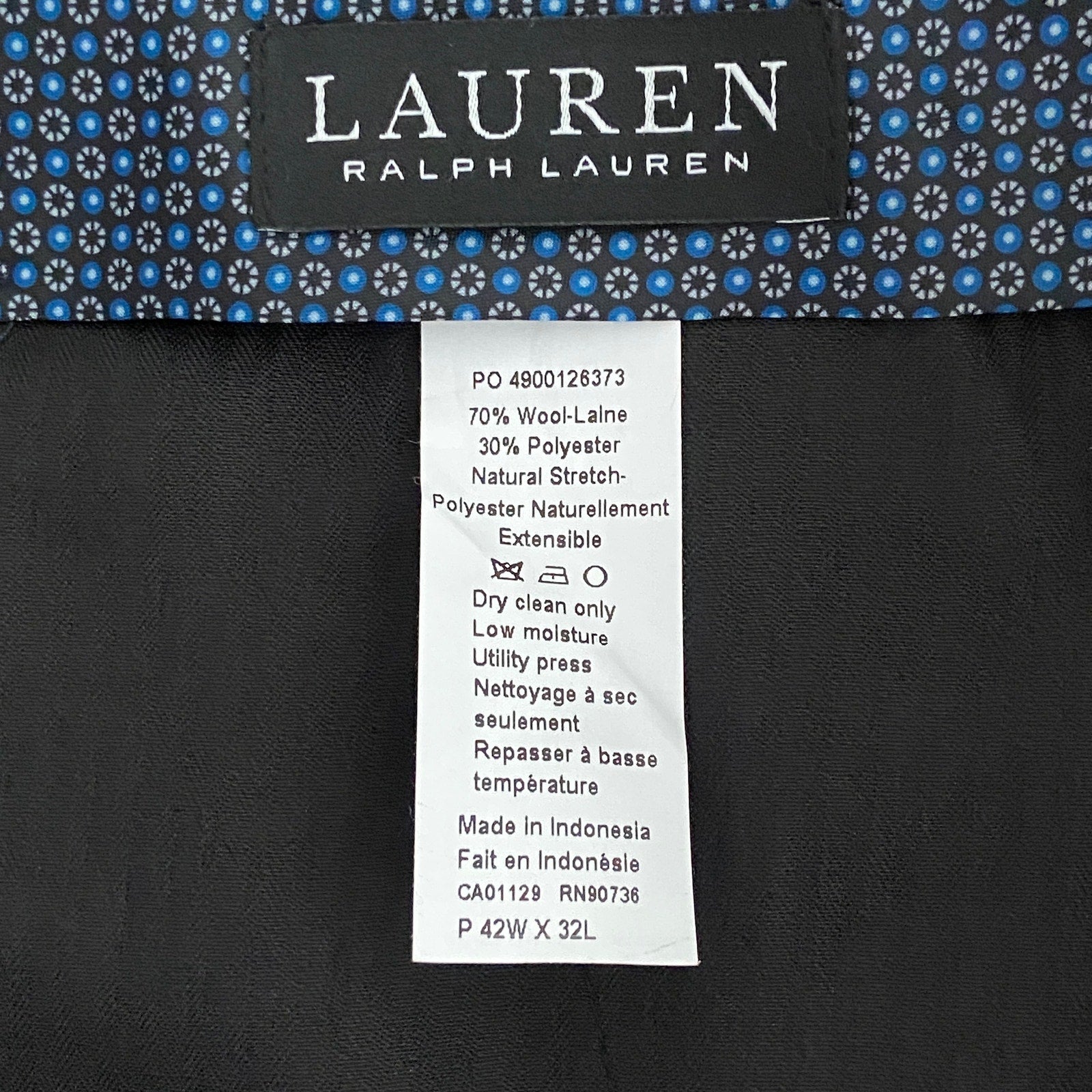 Lauren Ralph Lauren Men's 42x32 Suit Pant Classic Fit Stretch Navy Plaid