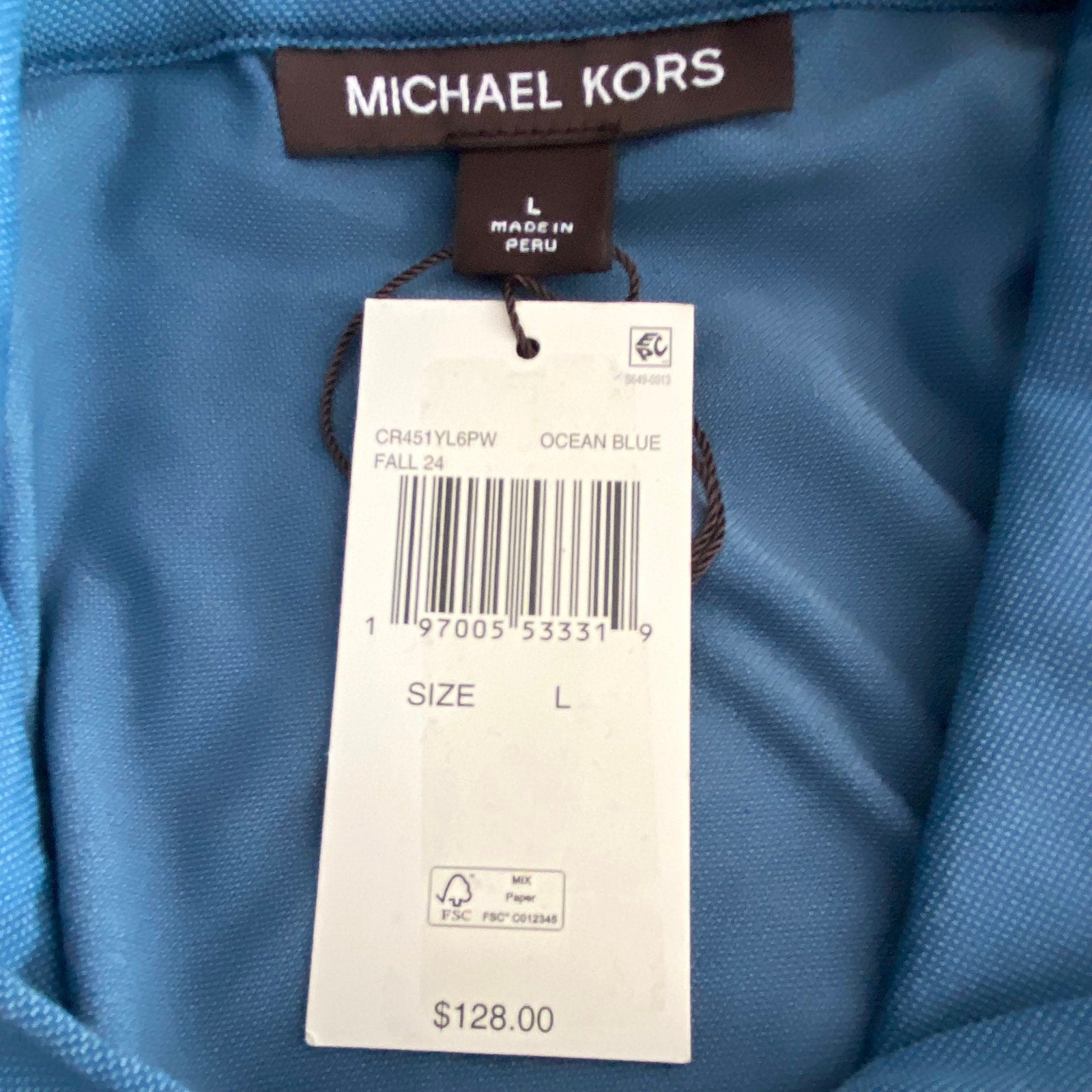 Michael Kors Polo Hoodie Shirt Men's Large Pima Cotton Stretch Ocean Blue