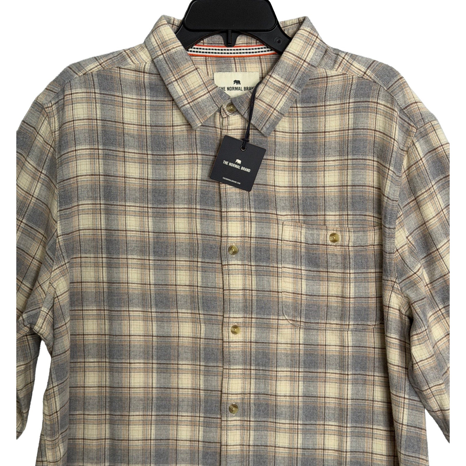 The Normal Brand Shirt Men's XL Hudson Double Brushed Flannel Cream Plaid