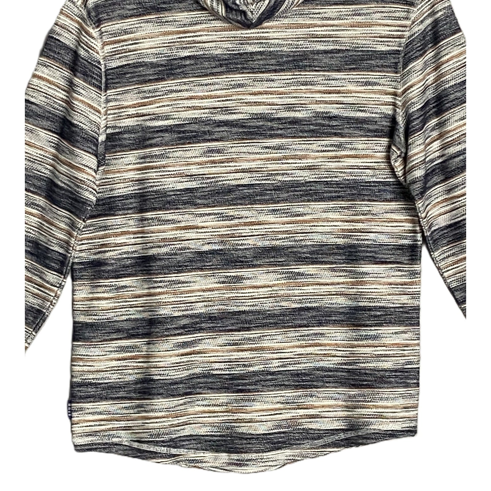 Rowm Long Sleeve Hoodie Men's Small Gray Brown Stripe Cotton