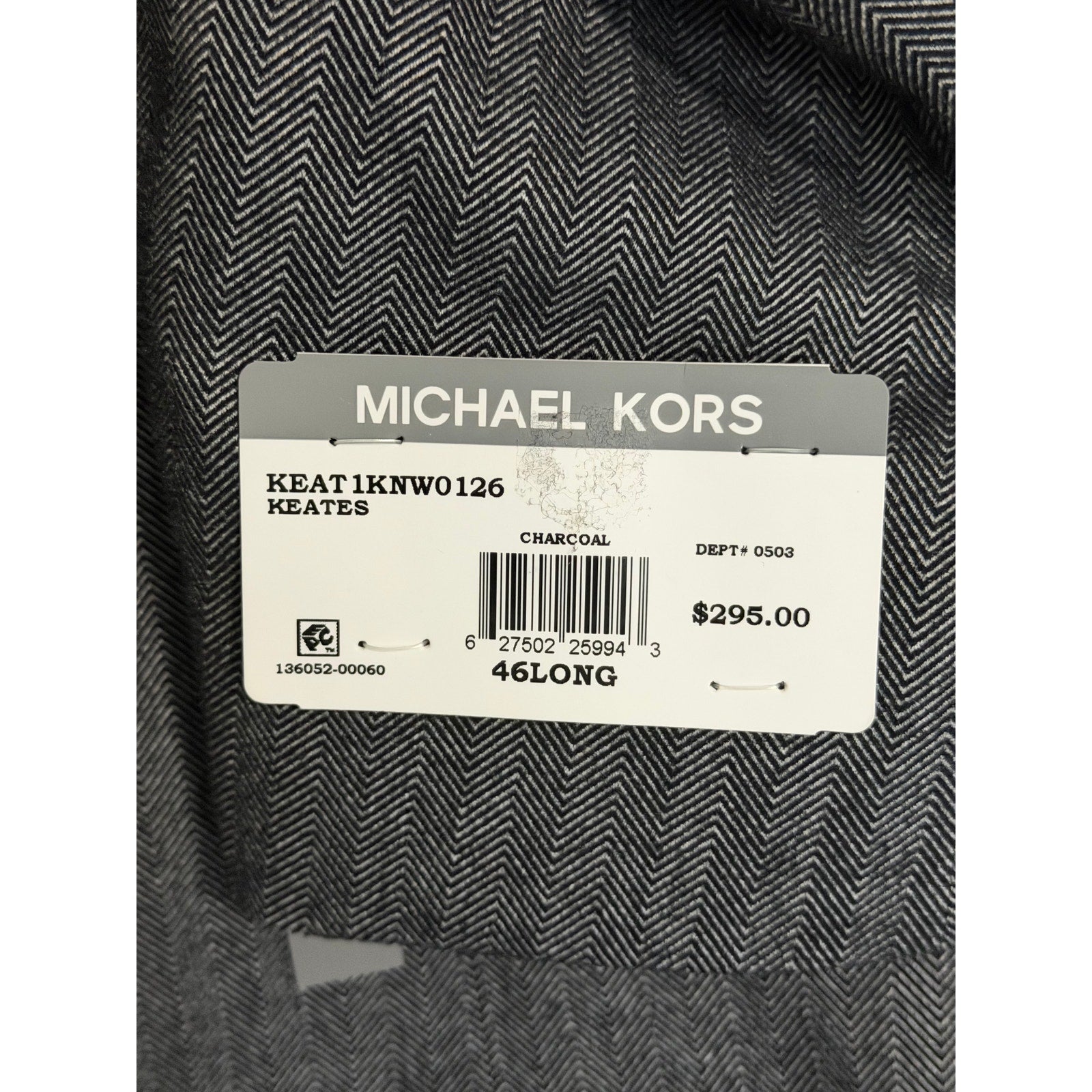 Michael Kors Sport Coat Men's 46 Long Classic Fit Charcoal Herringbone