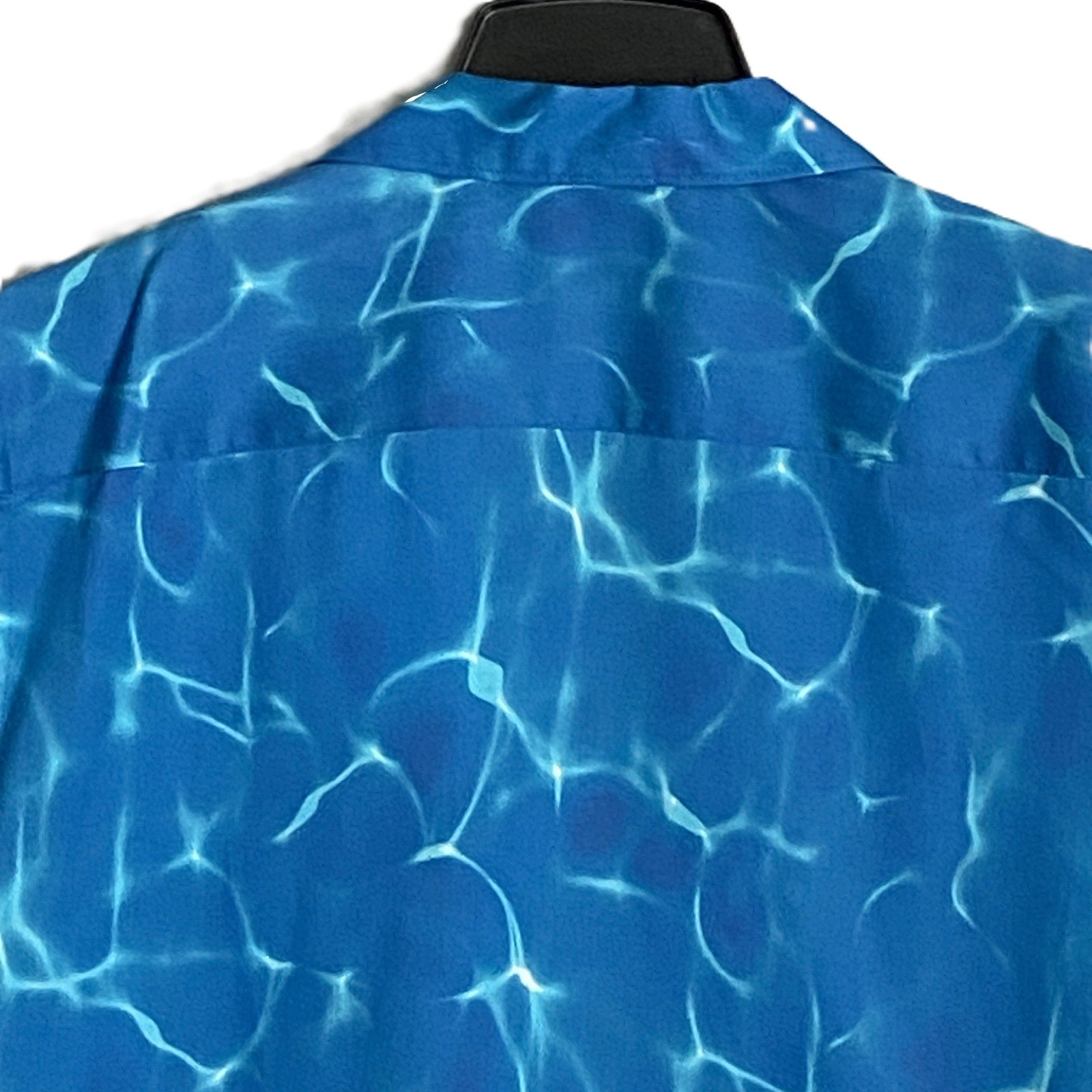 Theory Men's Medium Short Sleeve Shirt Camp Collar Blue Ripple Print