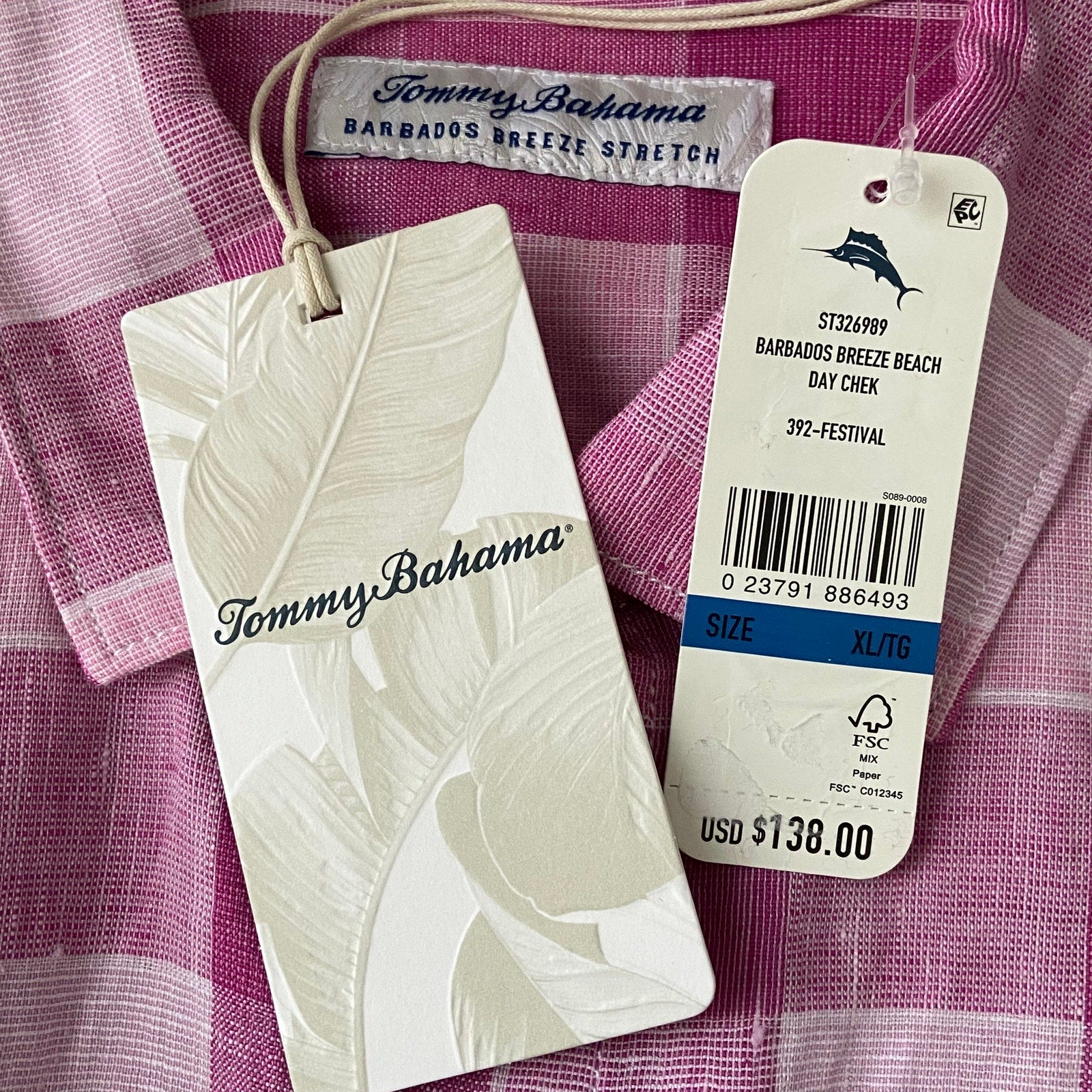 Tommy Bahama Shirt Men's XL "Barbados Breeze Stretch" Shirt Pink Linen Blend