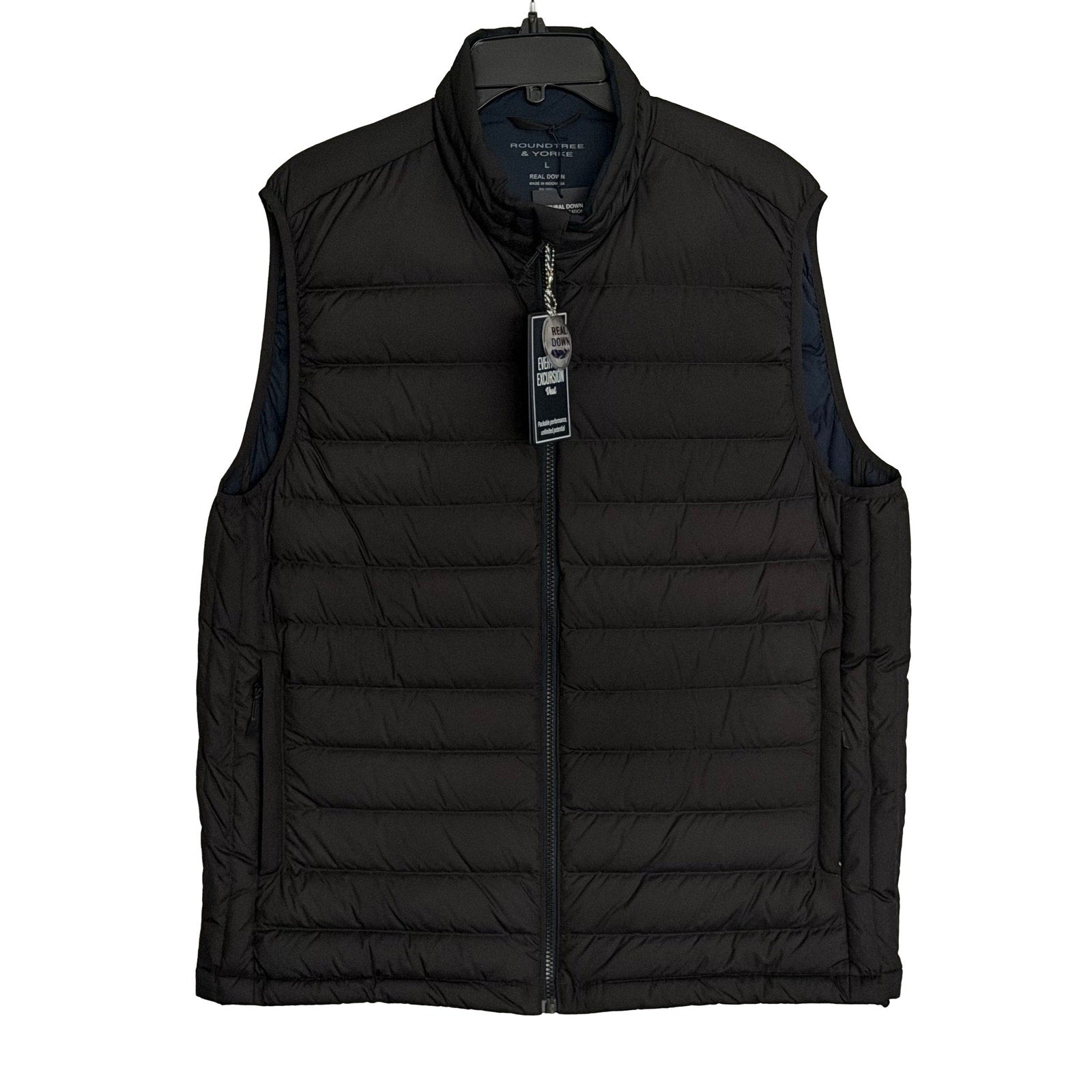 Roundtree & Yorke Down Vest Men's Large Full Zip Packable Pockets Black