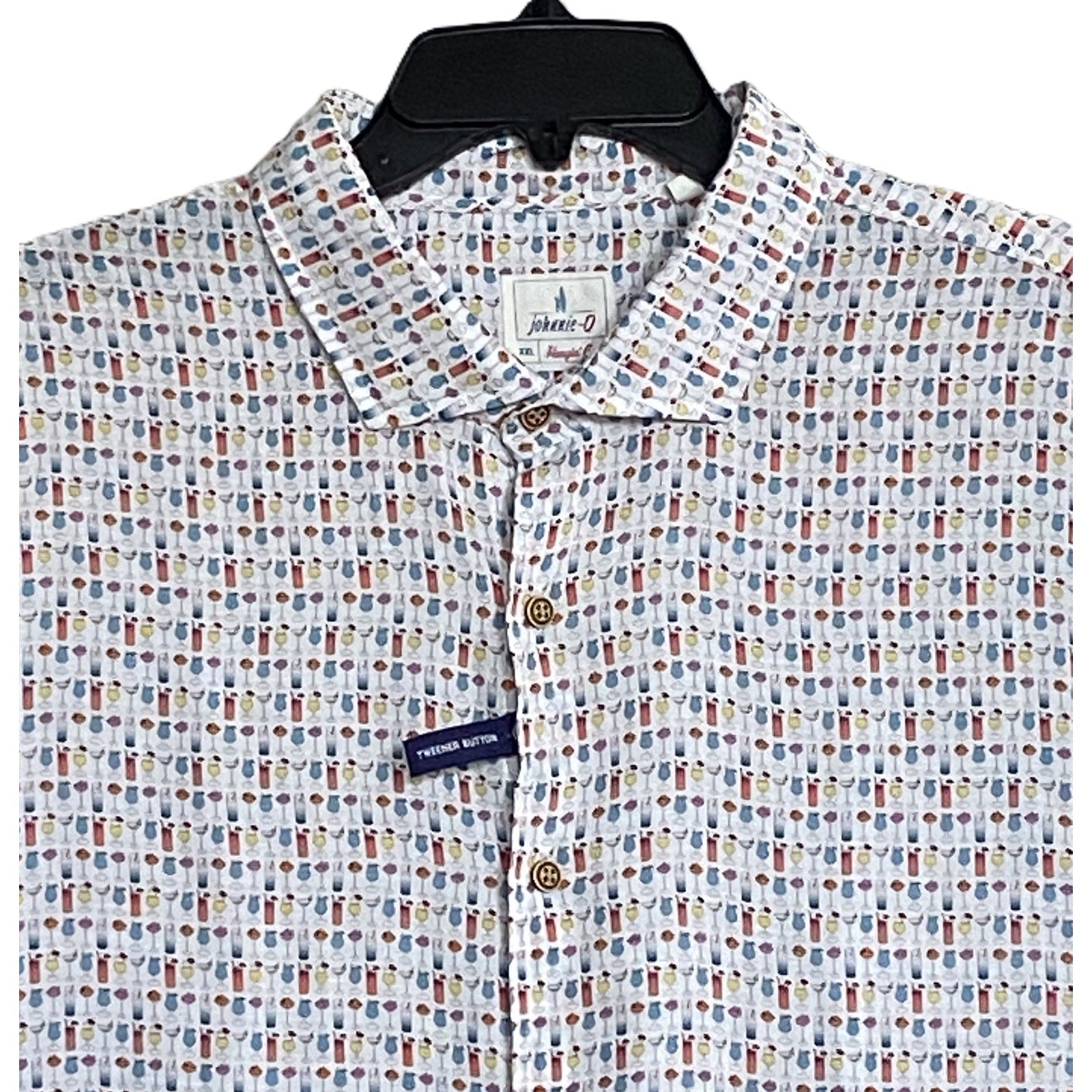 Johnnie-O Casual Shirt Men's XXL Short Slv Linen Blend White Cocktail Print