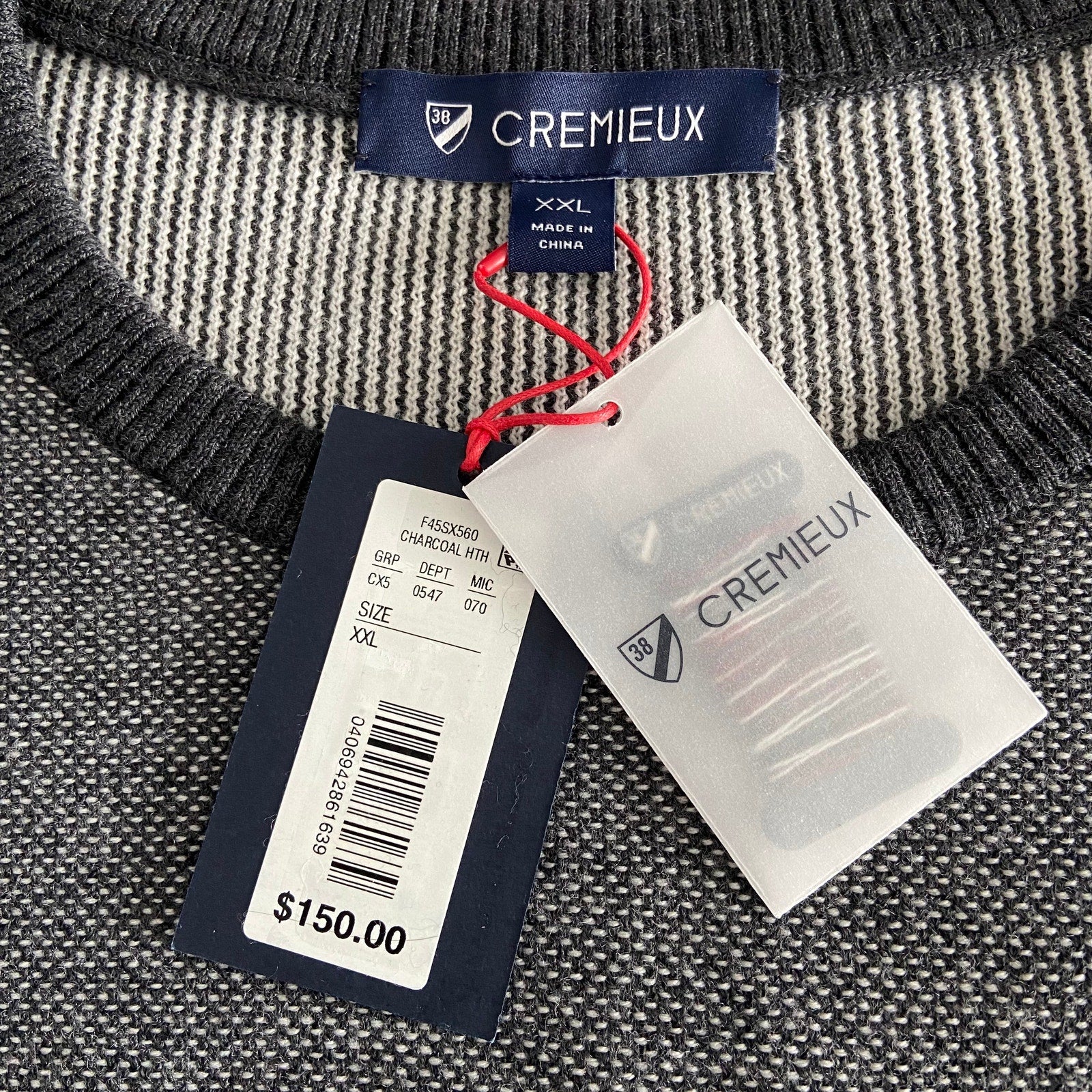 Daniel Cremieux Pullover Sweater Men's XXL Fine Merino Wool Gray Burgundy