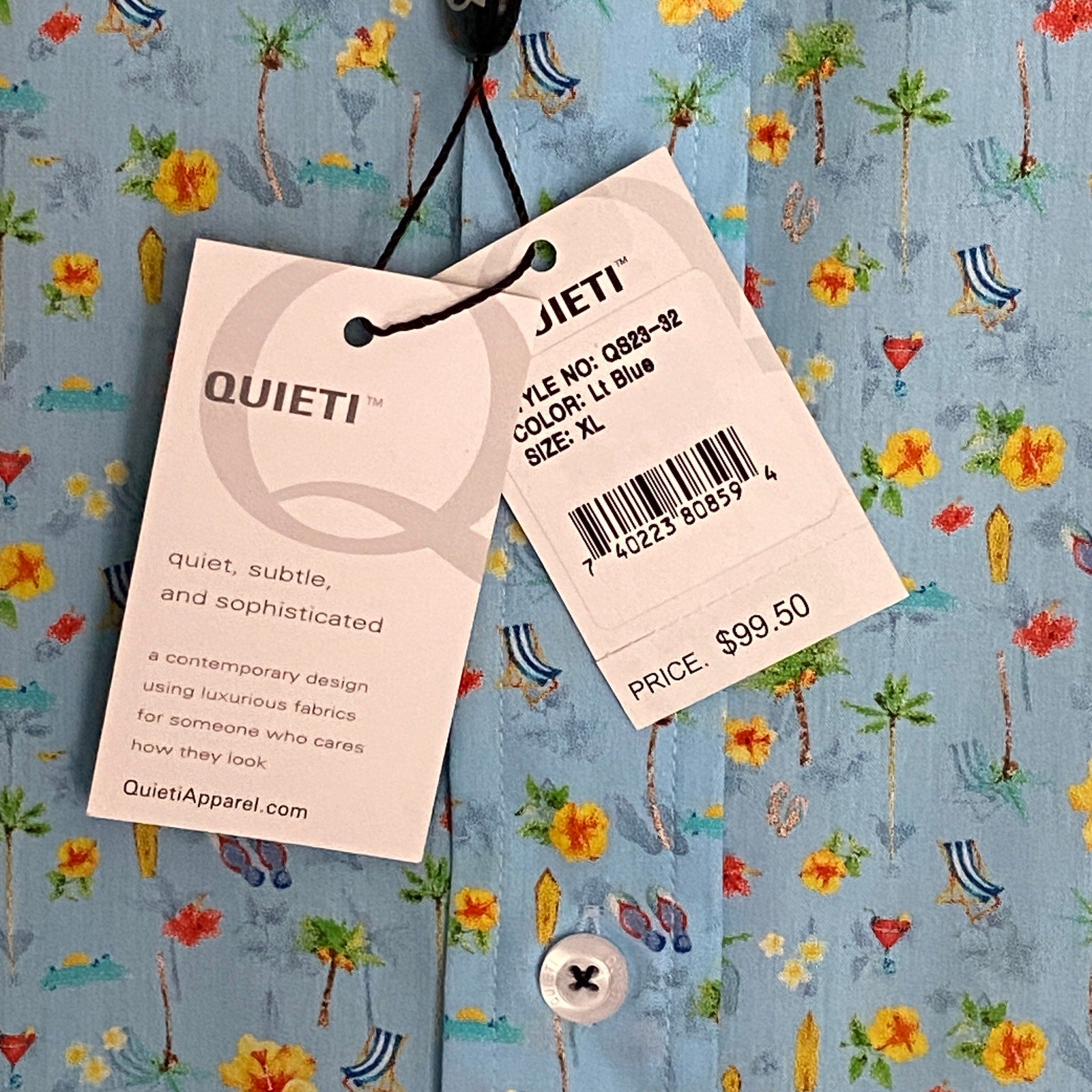 Quieti Shirt Men's XL Short Sleeve Button-Down Beach / Floral Theme Print