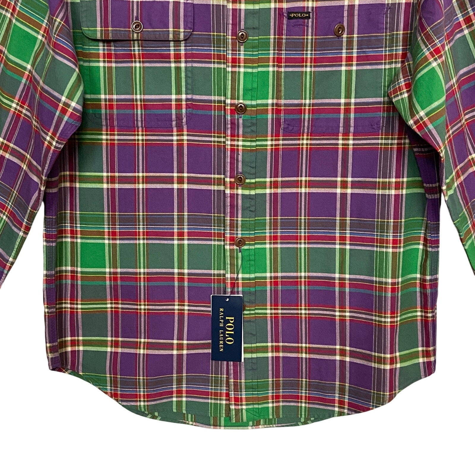 Polo Ralph Lauren Shirt Men's Large Classic Fit Long Slv Purple/Green Plaid