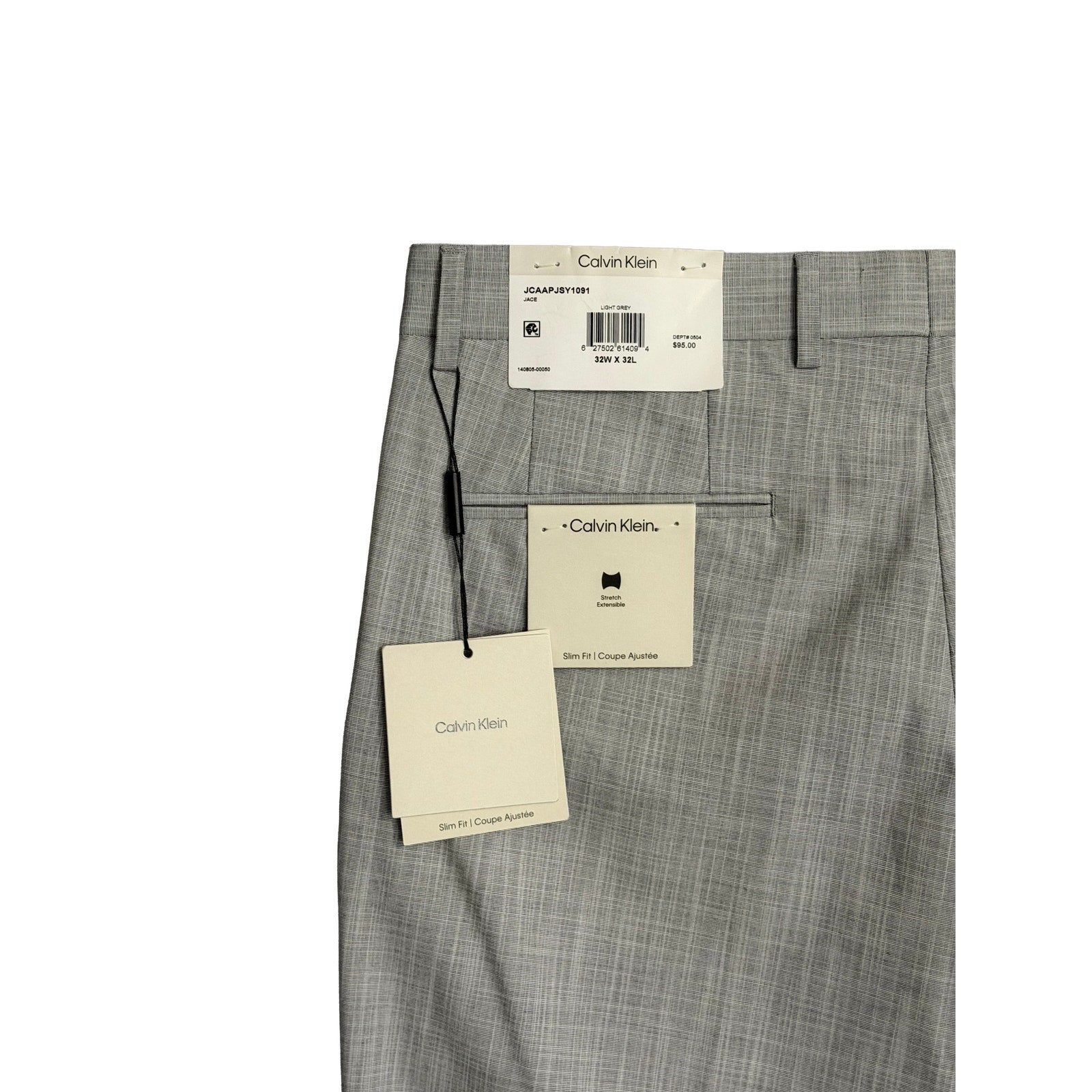 Calvin Klein Dress Pant Men's 32"x32" Slim Fit Flat Front Stretch Light Grey