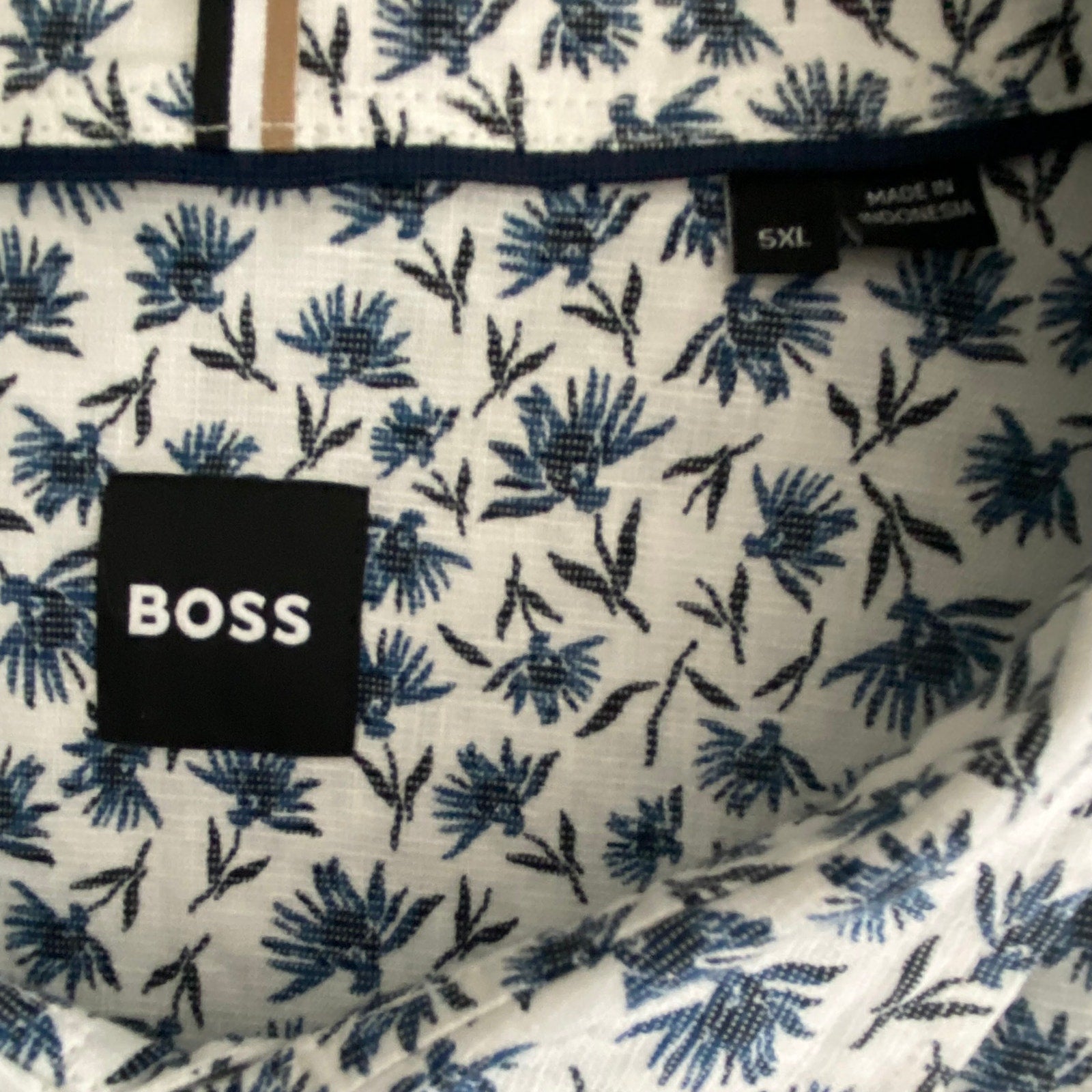 Boss Shirt Men's 5XL Big & Tall Short Sleeve Stretch Linen Shirt Blue Floral