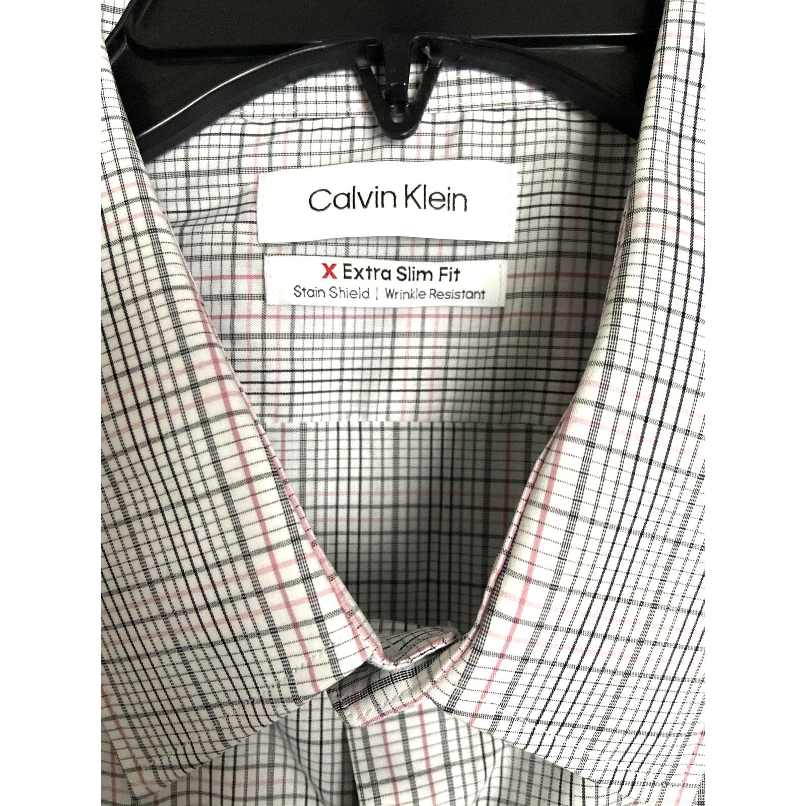 Calvin Klein Shirt Men's XL Stain Shield Extra Slim Fit Long Sleeve Plaid