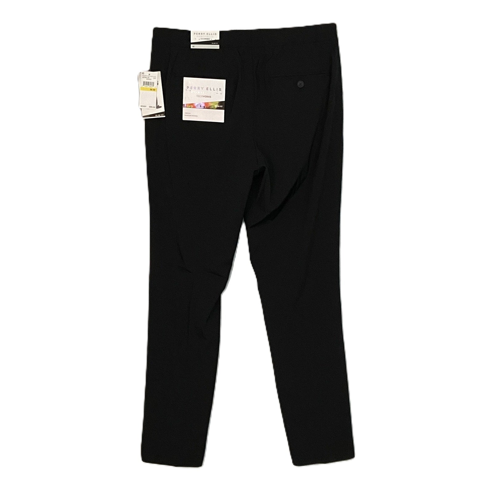 Perry Ellis Techworks Pant Men's Medium Slim Fit Elastic Drawstring Waist Black