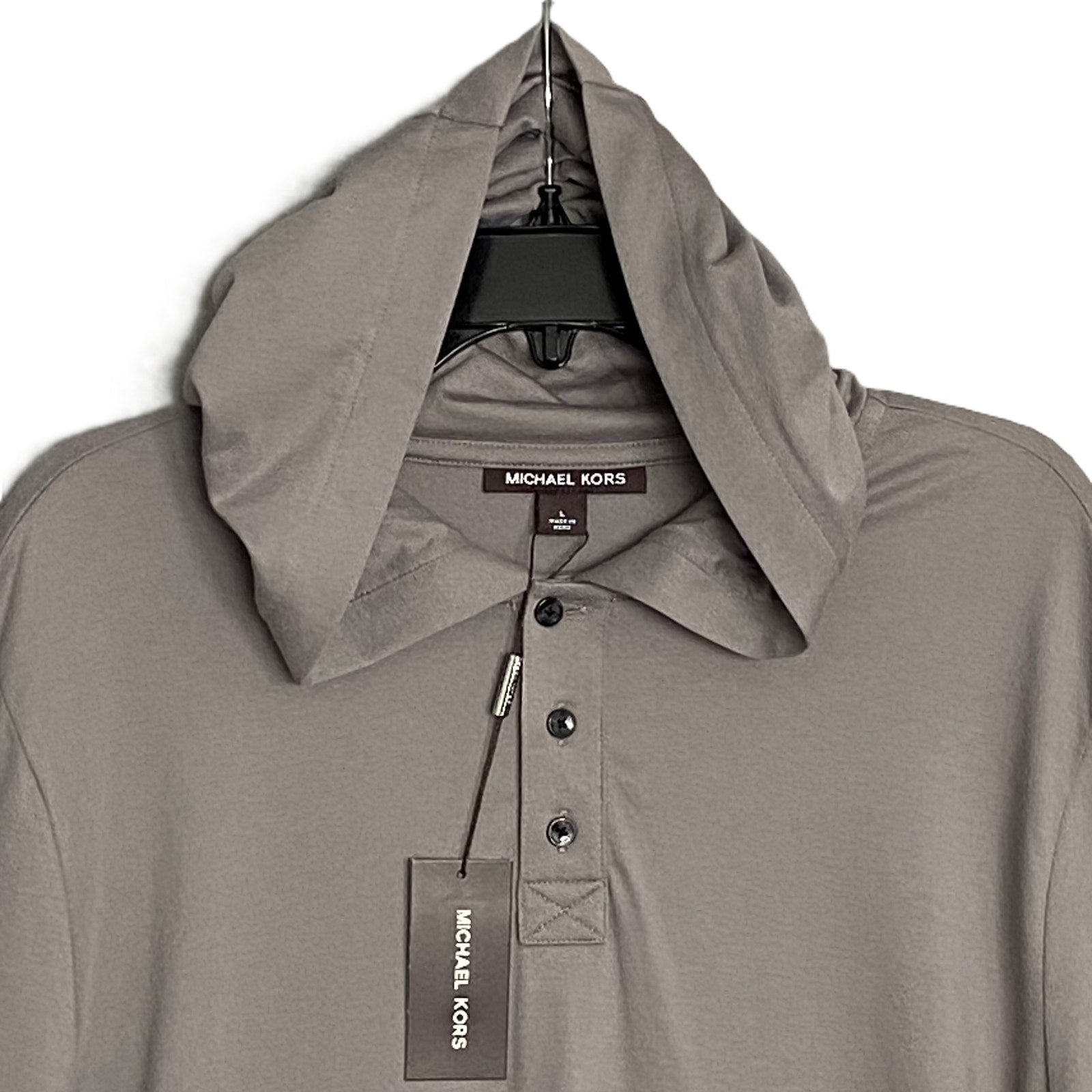 Michael Kors Polo Shirt Hoodie Men's Large Pima Cotton Stretch Taupe