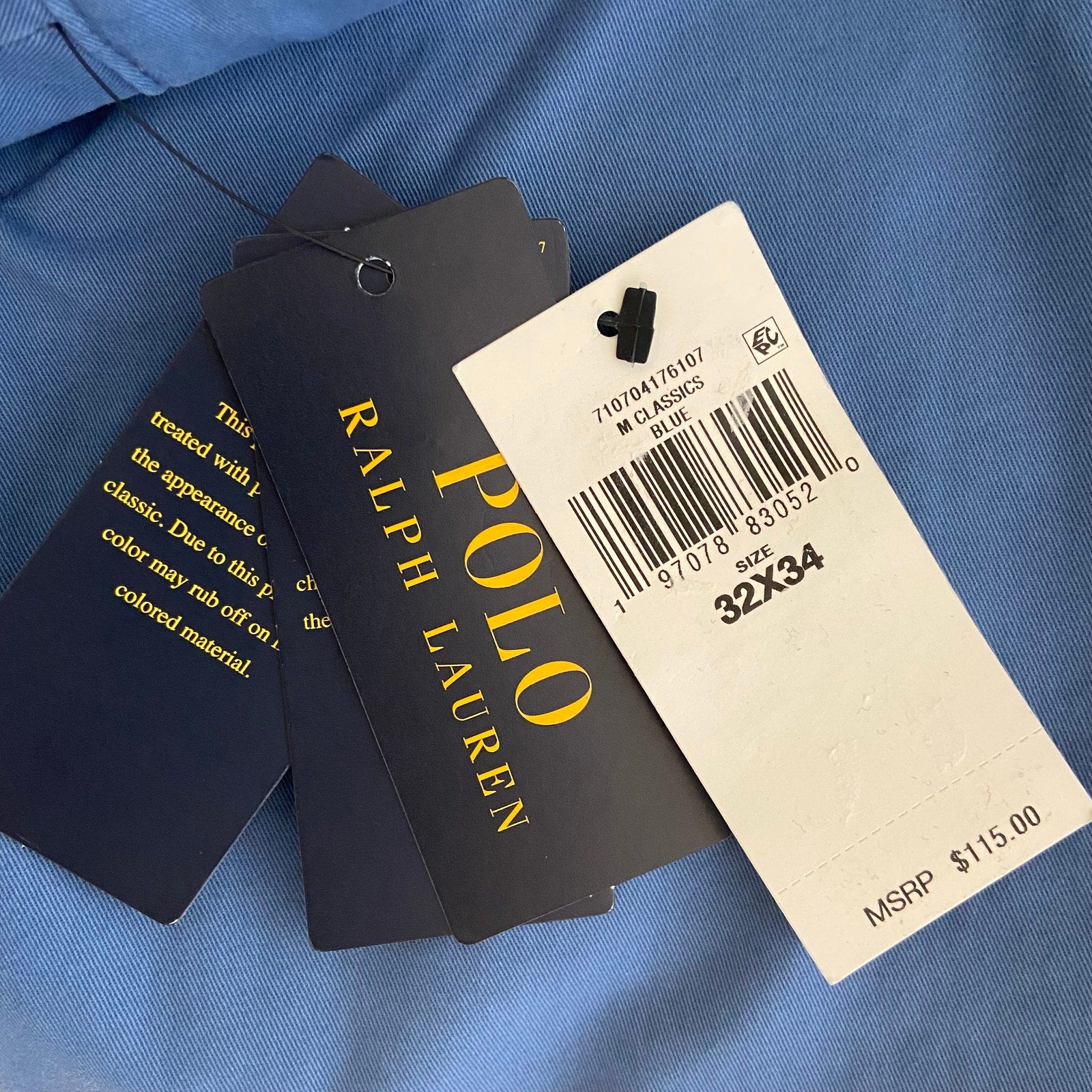 Polo Ralph Lauren Pants Men's 32x34 Slim Stretch Cotton Twill Chino Blue