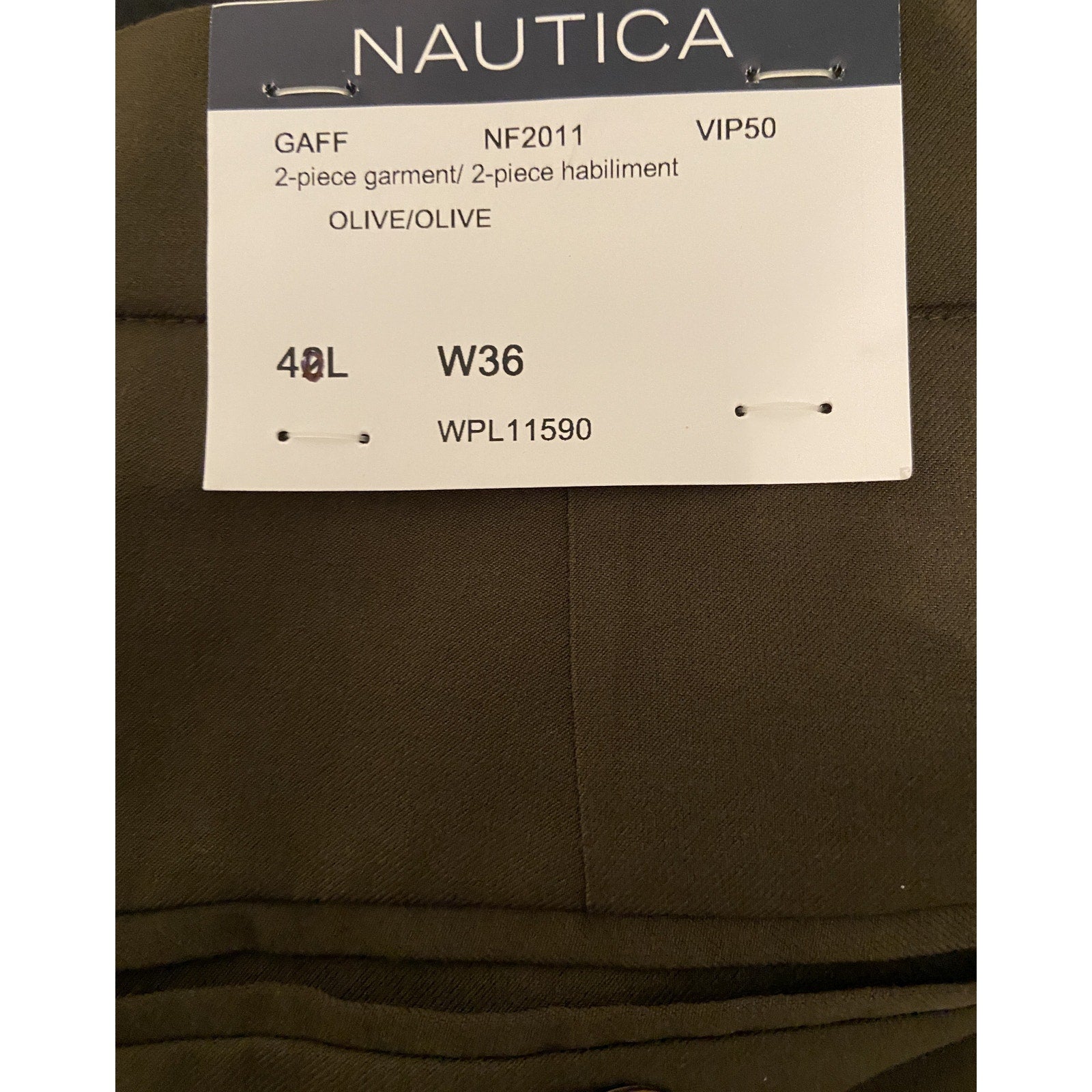 Nautica Men's Suit 40L 36W 2-Piece Suit Modern Fit Gaff Active Stretch Olive