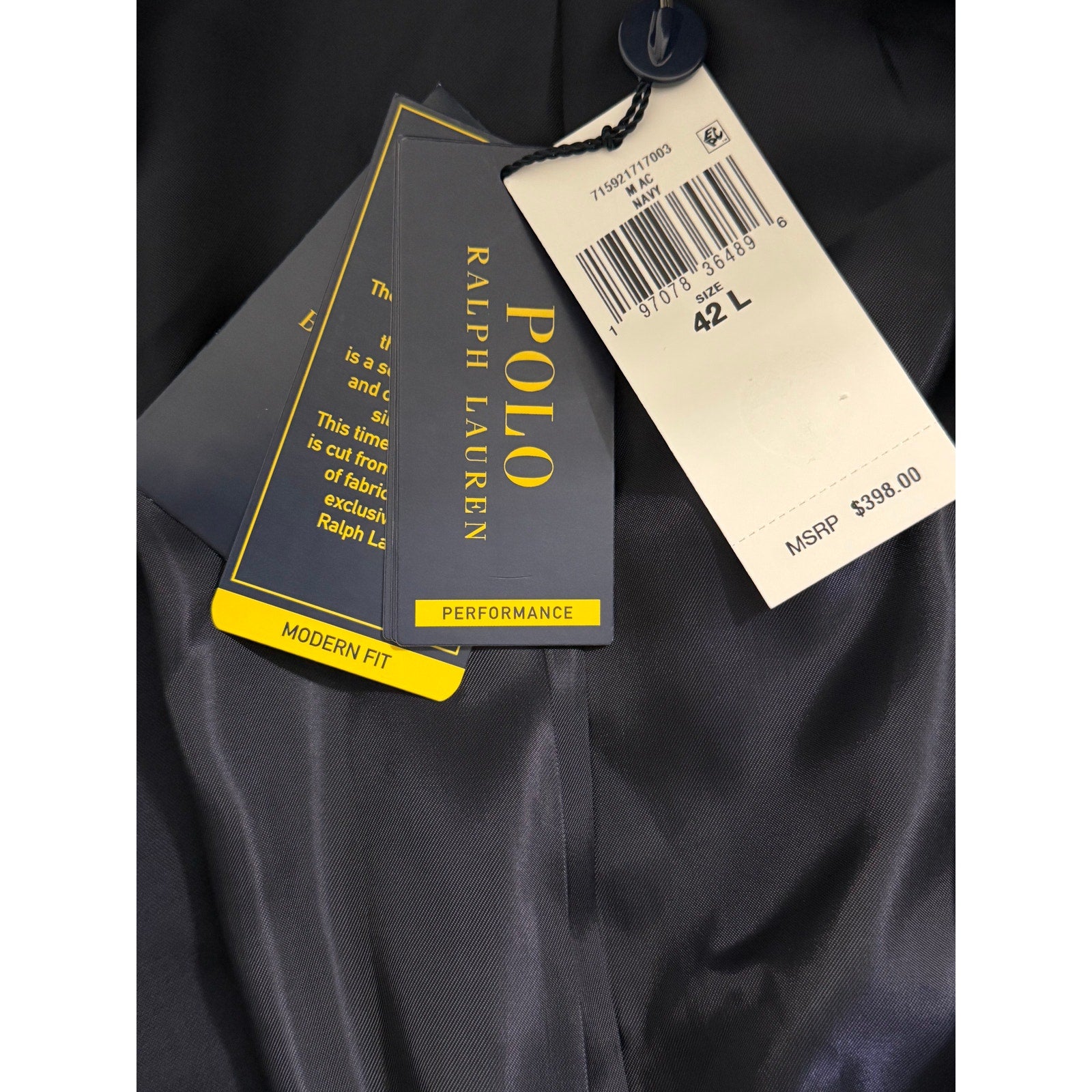 Lauren Ralph Lauren Performance Suit Coat Men's 42L Modern Fit Solid Navy
