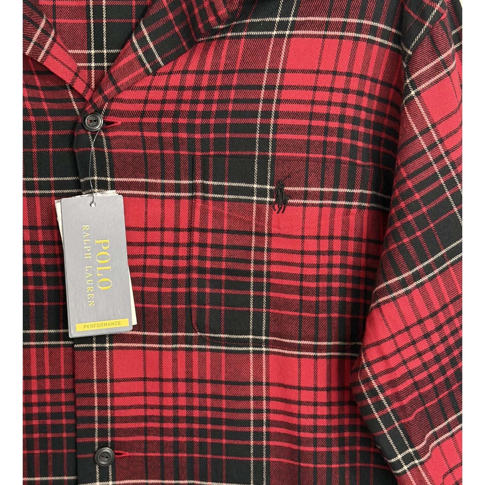 Polo Ralph Lauren Men's Large Performance Camp Shirt Classic Fit Red Black