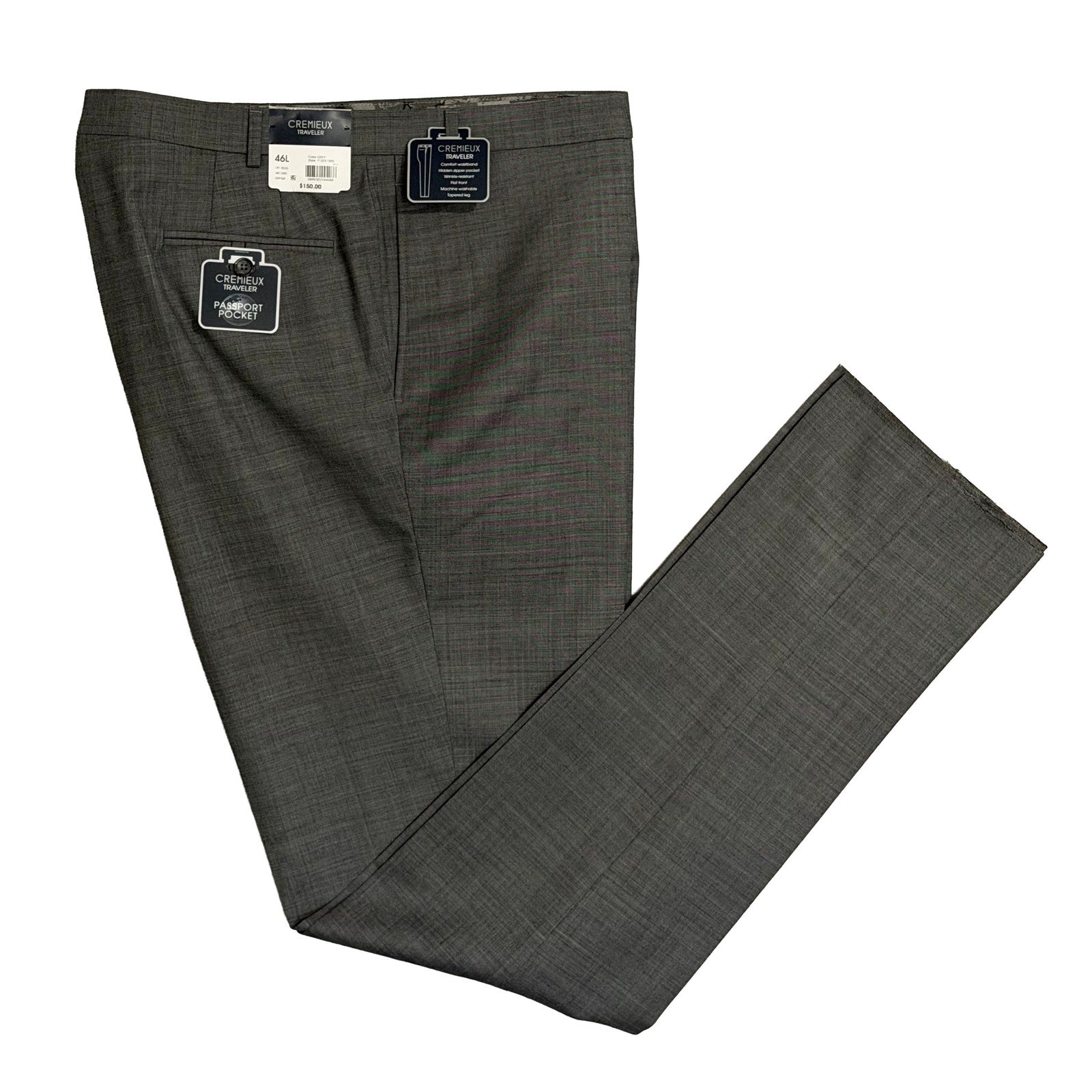Daniel Cremieux Dress Pant Men's 46L Traveler Raw Hem Comfort Waist Gray