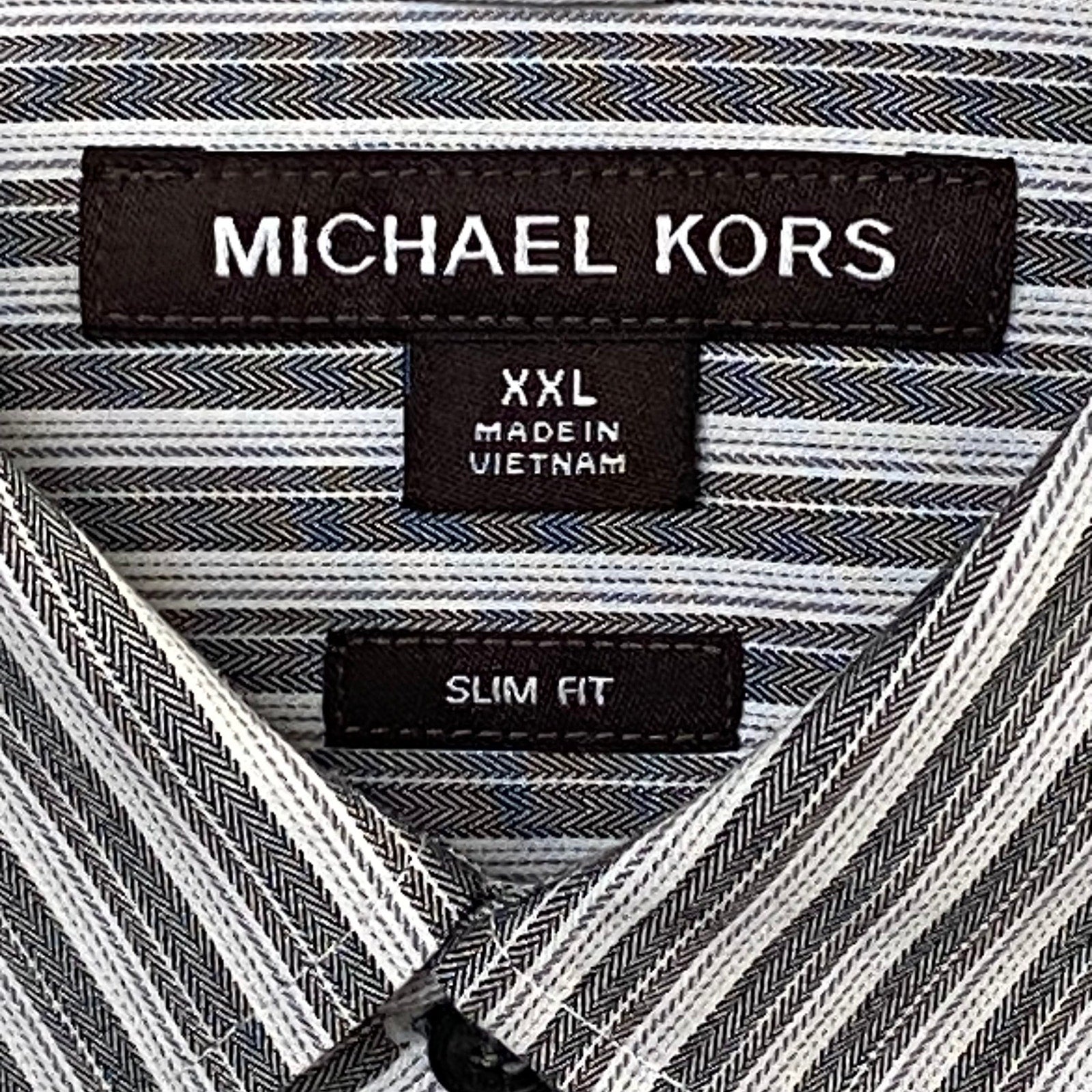 Michael Kors Shirt Men's XXL Slim Fit Long Sleeve Stretch Grey Pinstripe