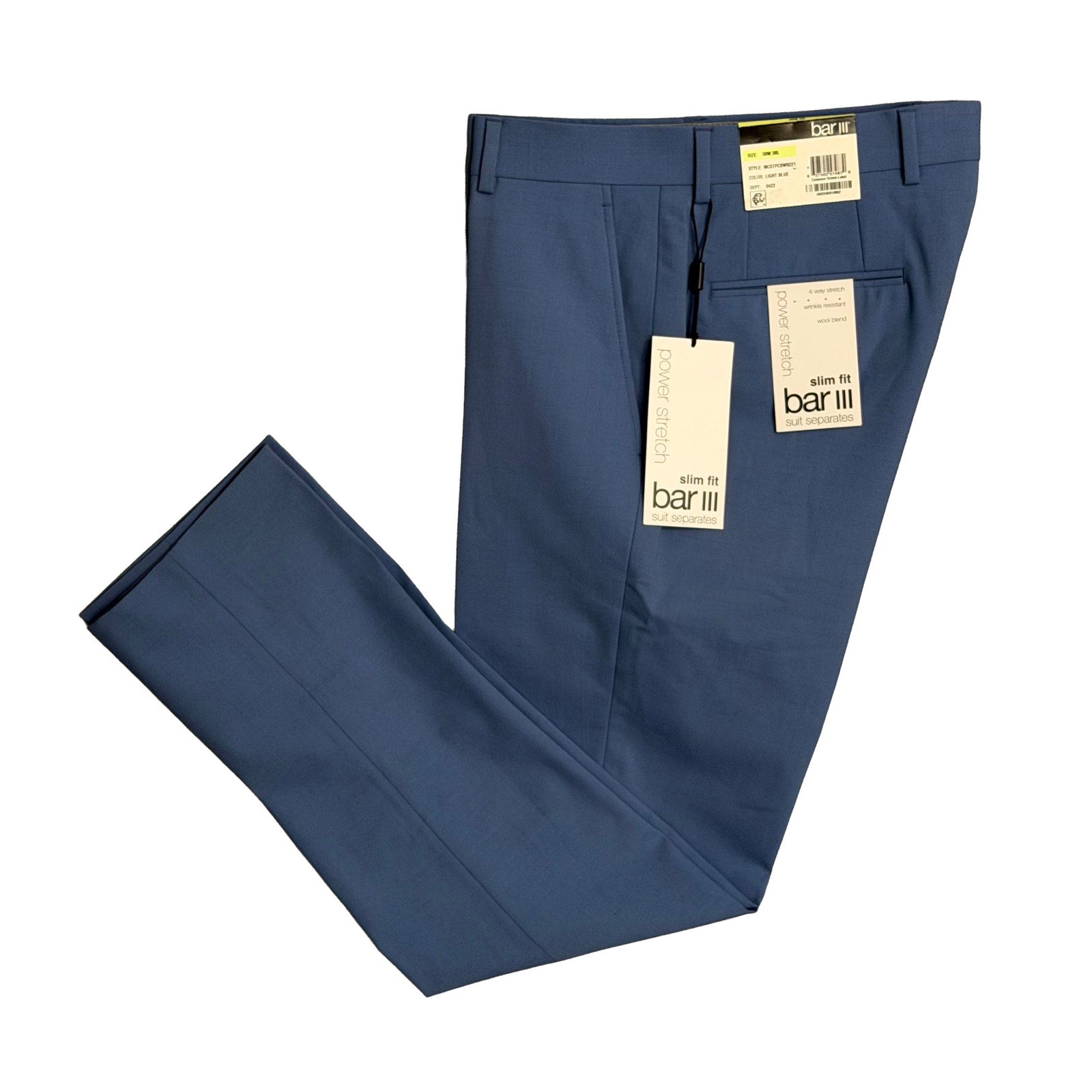 Bar III Dress Pants Men's 30"x30" Slim Fit Wool Blend Stretch Light Blue