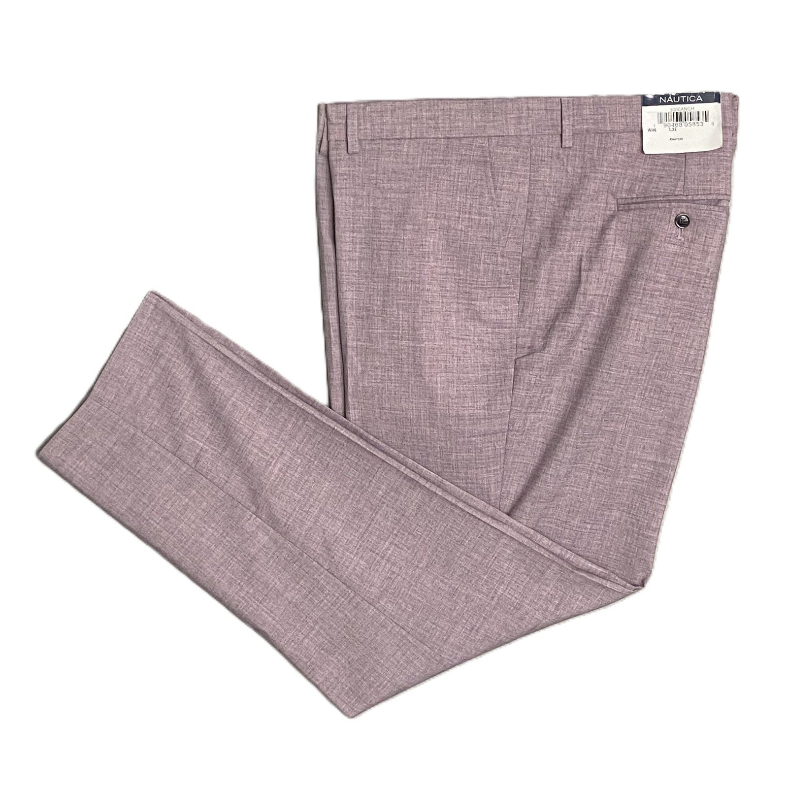 Nautica Ceylon Dress Pant Men's 46x32 Flat Front Active Stretch Lt Burgundy