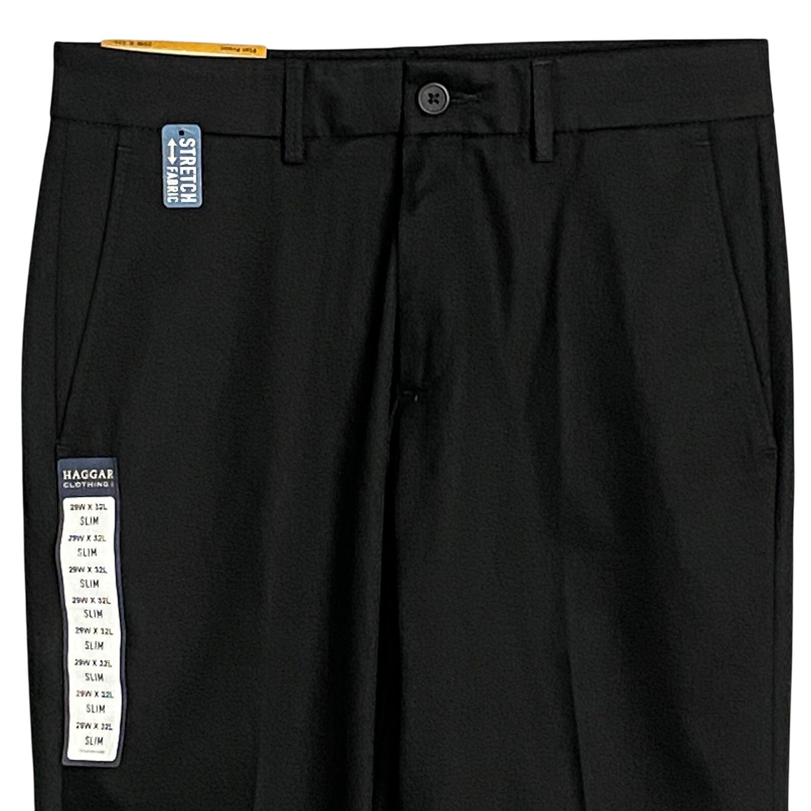 Haggar Men's Khaki 29x32 Premium No Iron Slim Fit Stretch Fabric Solid Black