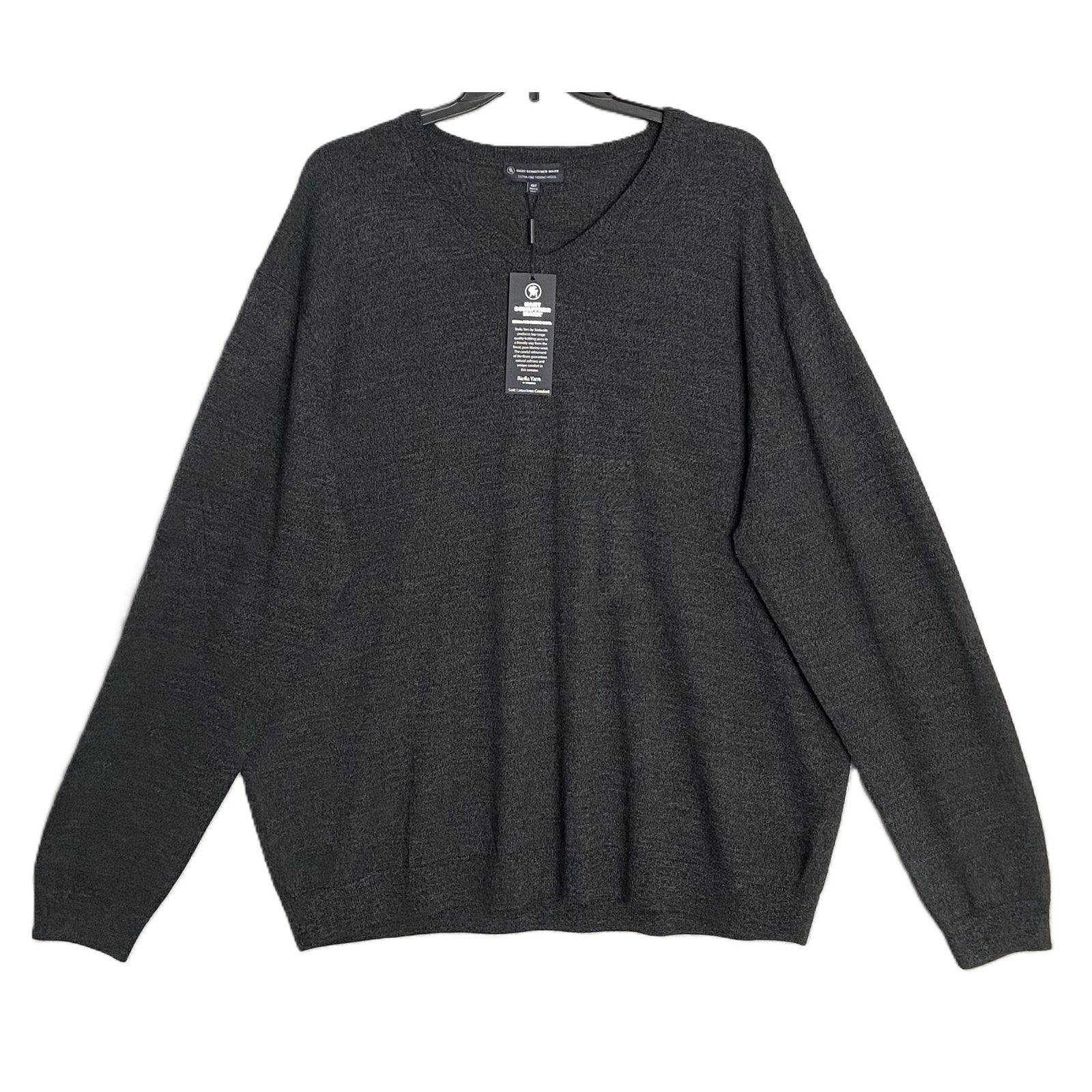 Hart Schaffner Marx Sweater Men's 3XB Big & Tall V-Neck Merino Wool Charcoal