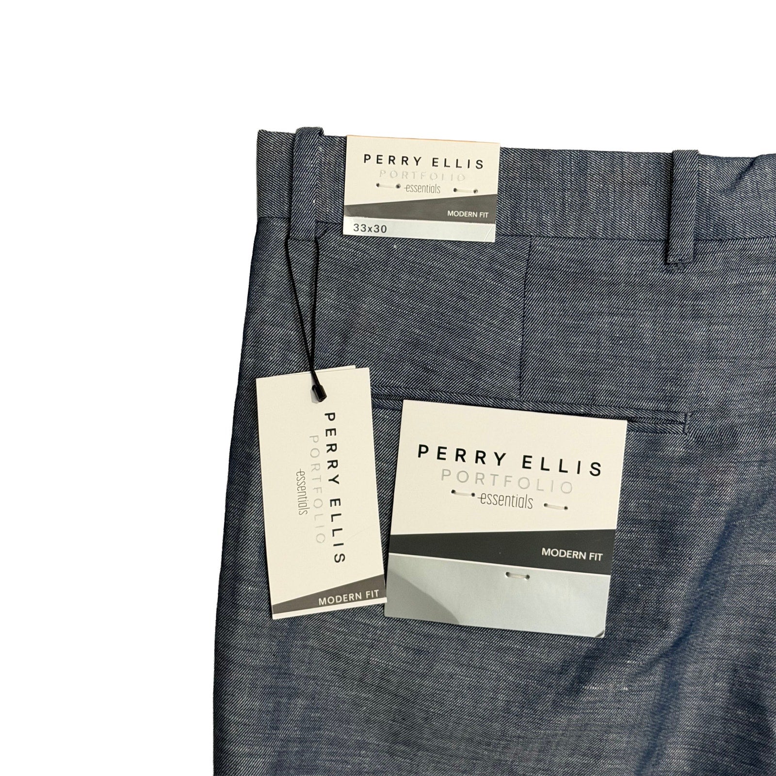 Perry Ellis Portfolio Pants Men's 33"x30" Modern Fit Linen Blend Blueprint