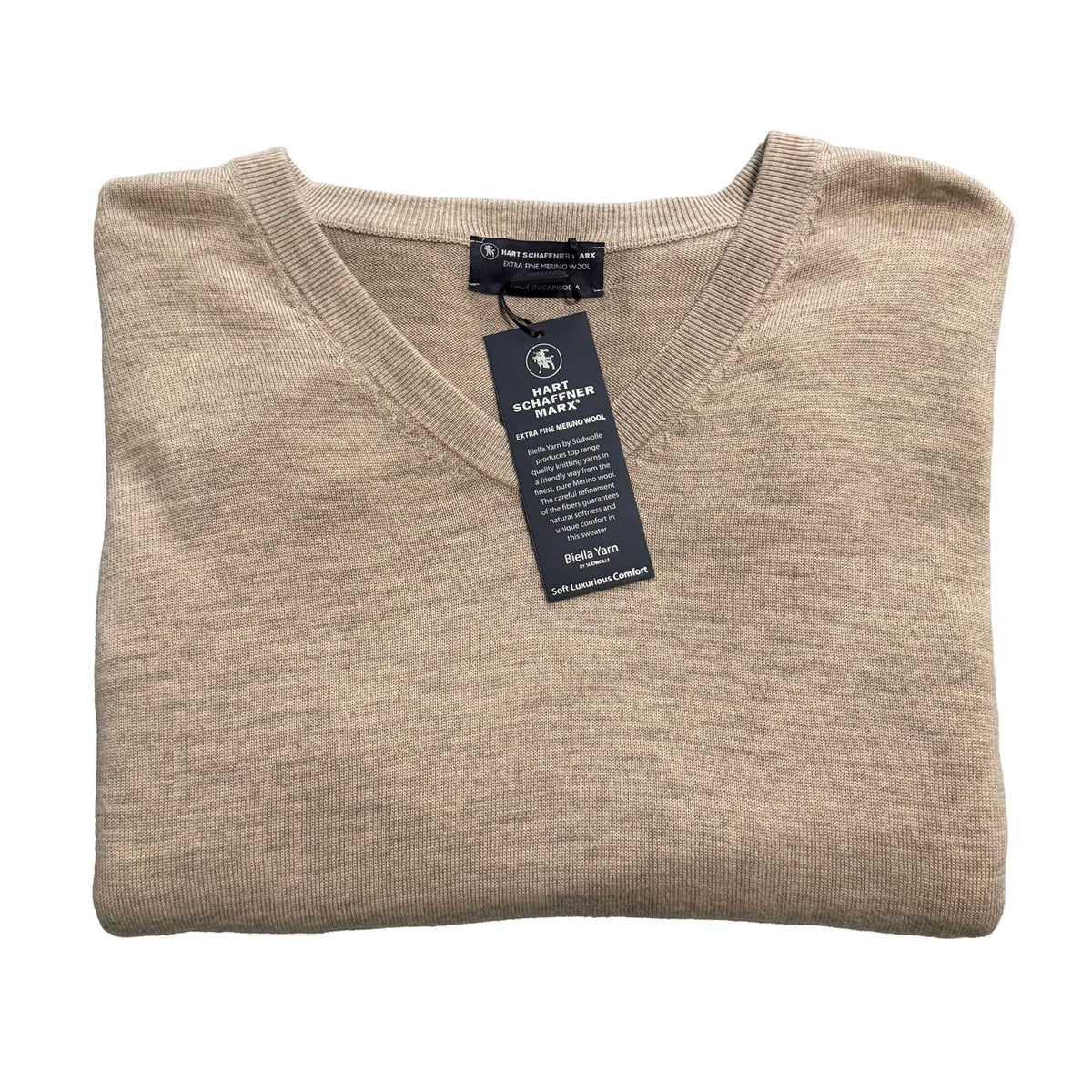 Hart Schaffner Marx Sweater Men's 3XB Big & Tall V-Neck Merino Wool Oatmeal