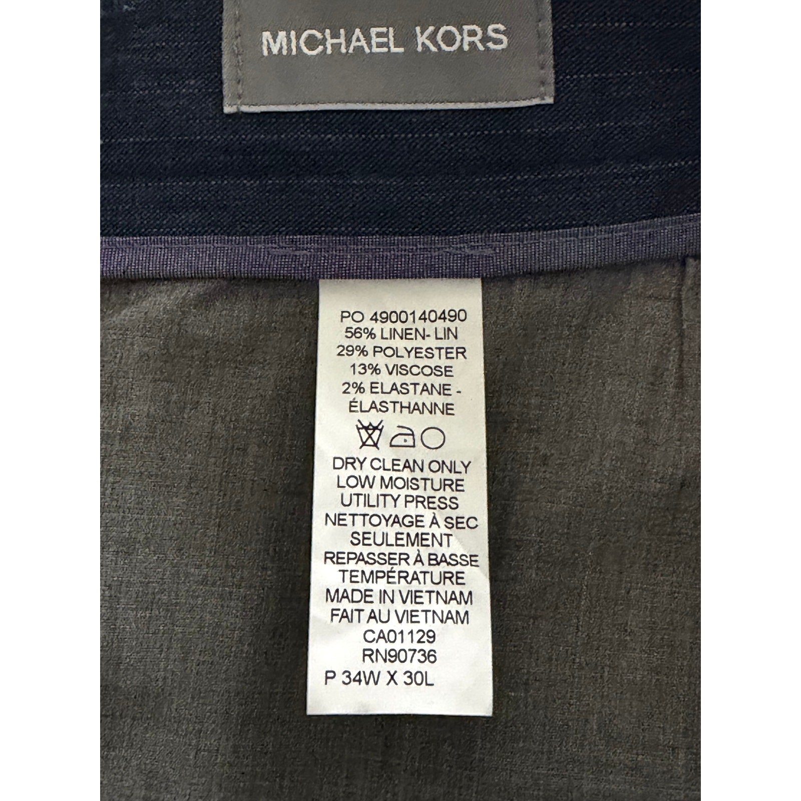 Michael Kors Dress Pants Men's 34"x30" Classic Fit Linen Blend Stretch Blue