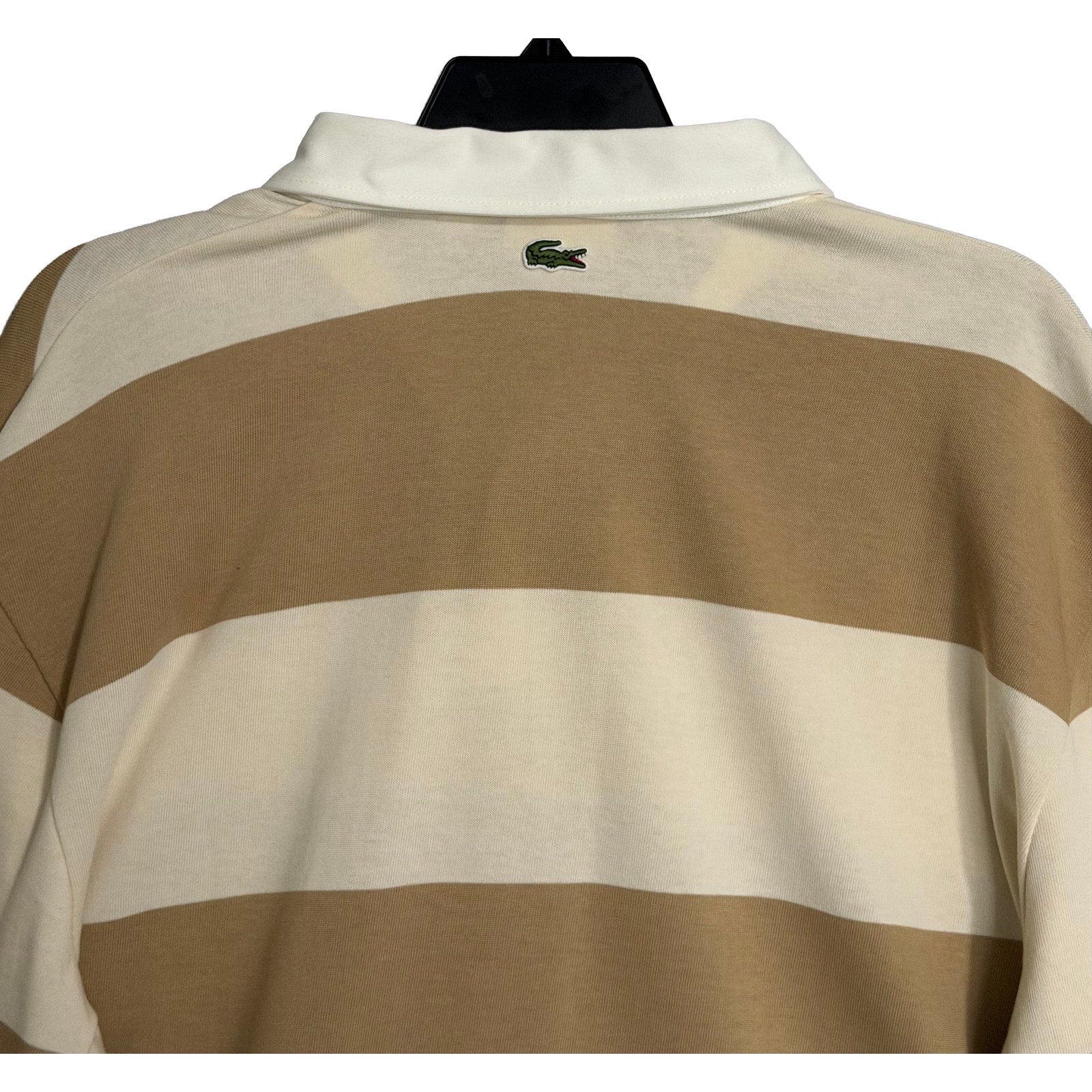 Lacoste Striped Rugby Polo Men's XXL Relaxed Fit Long Sleeve Beige