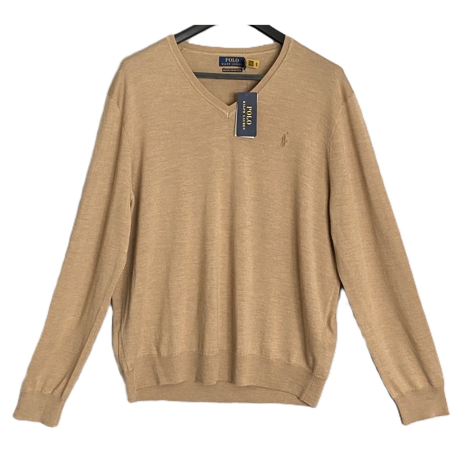 Polo Ralph Lauren Men's XXL V-Neck Sweater Merino Wool Brown