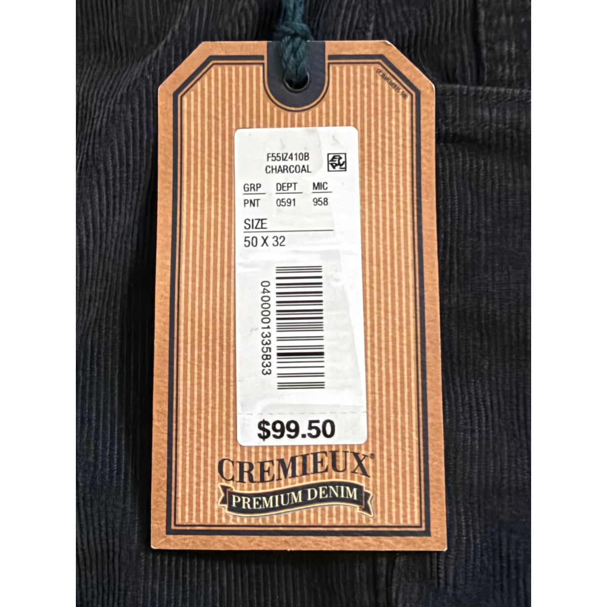 Daniel Cremieux Corduroy Pants Men's 50"x32" Straight Fit Stretch Charcoal