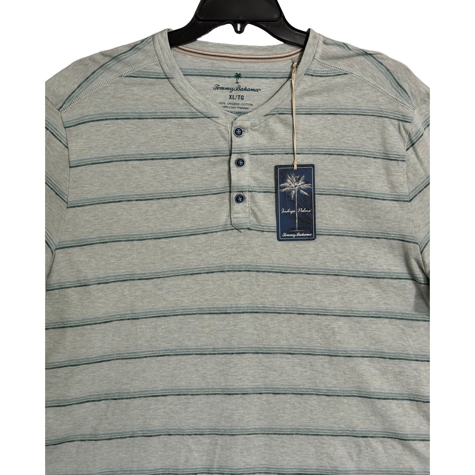 Tommy Bahama Henley Men's XL Short Sleeve "Soleil Stripe Henley" Overcast