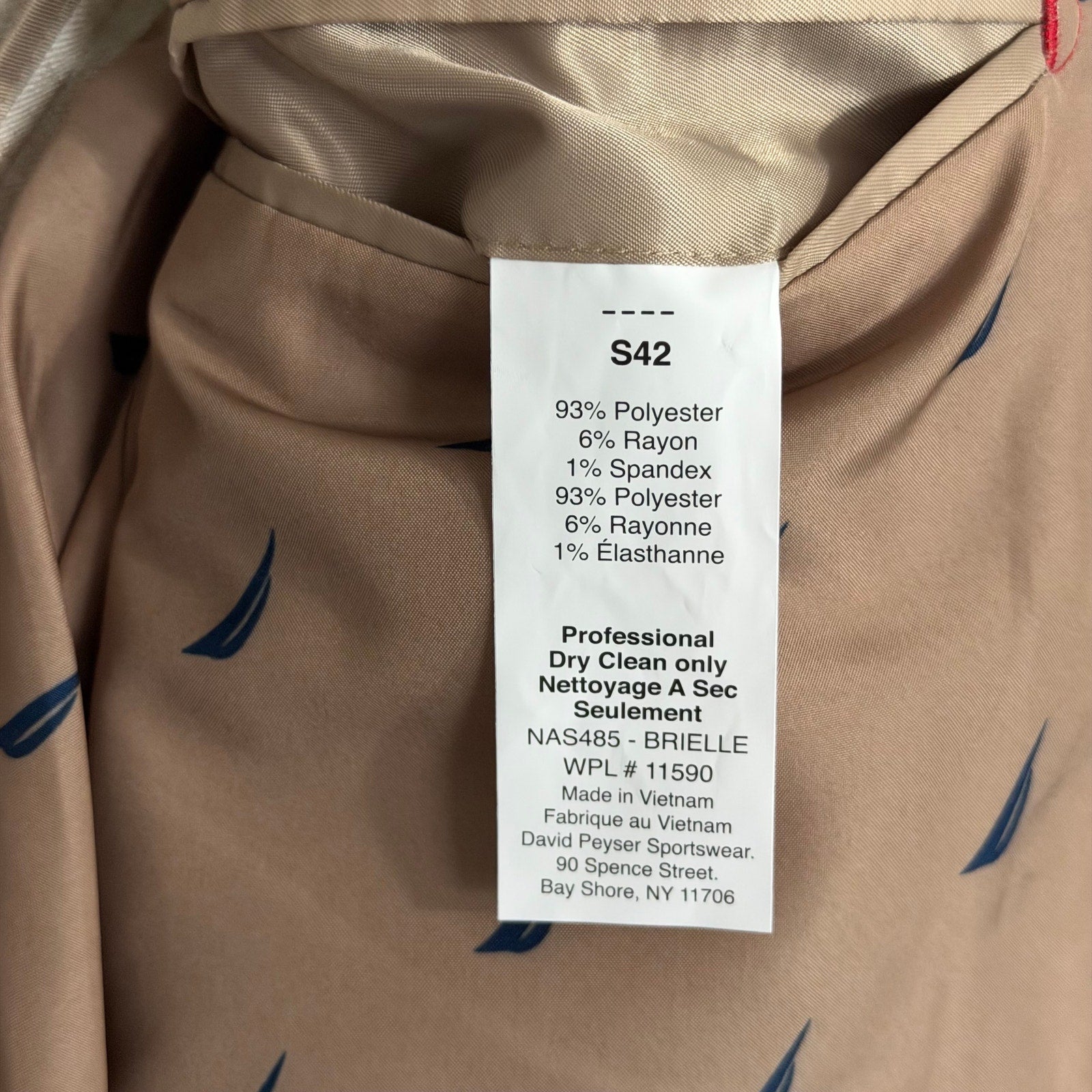 Nautica Sport Coat Men's 42 Short Modern Fit Active Stretch Lt Tan